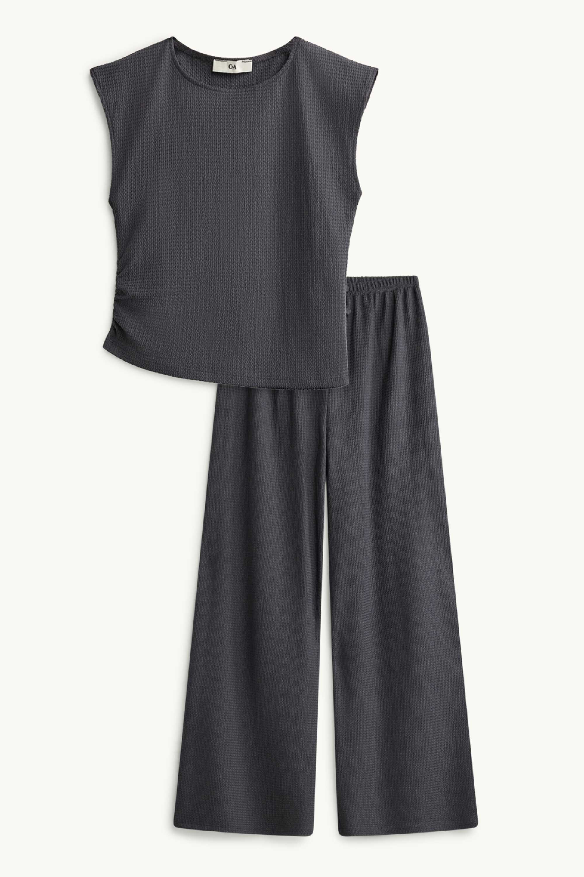 Set - top and jersey bottoms - 2 piece - textured dark gray