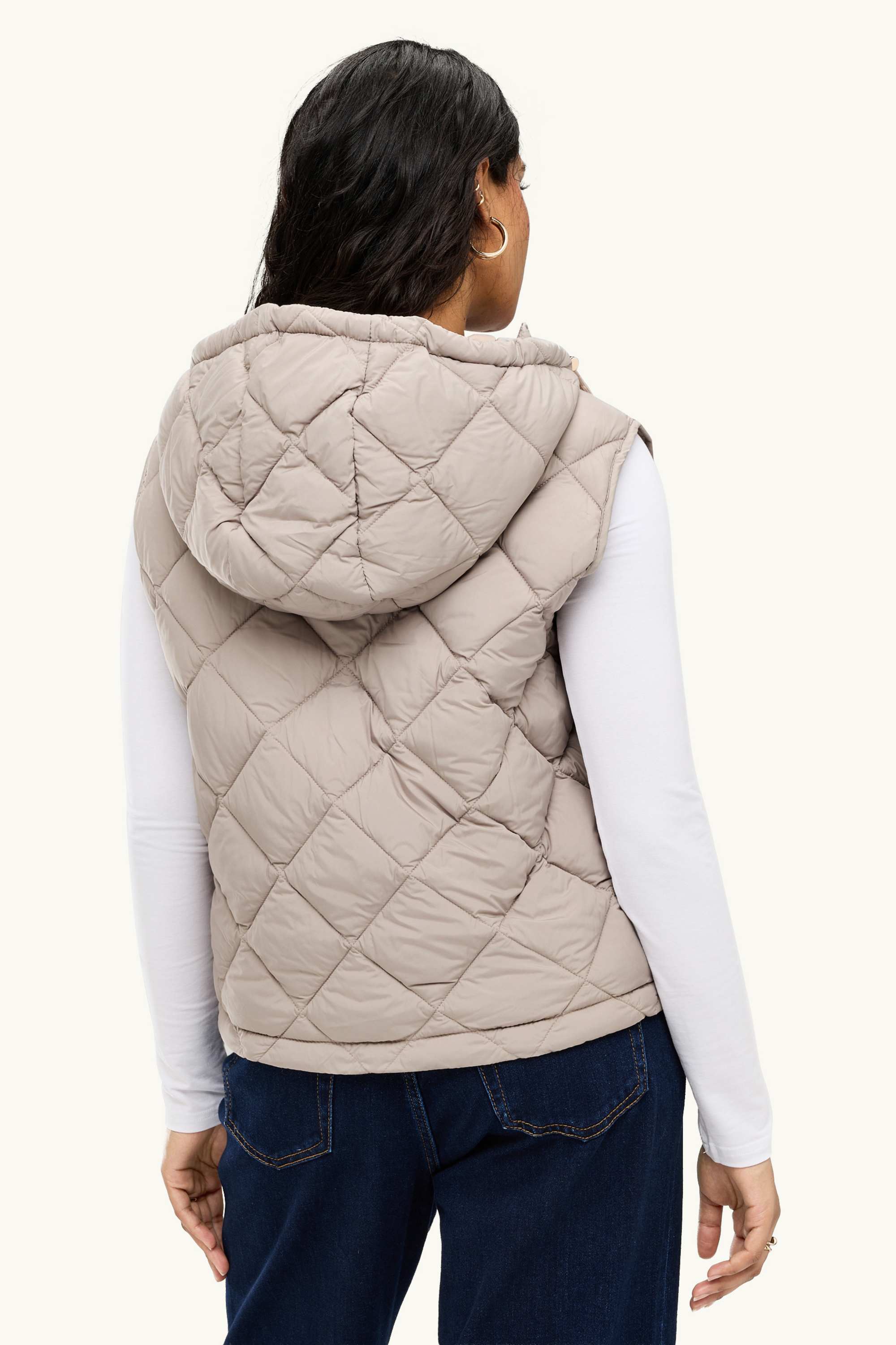 Quilted gilet with hood - water-repellent brown