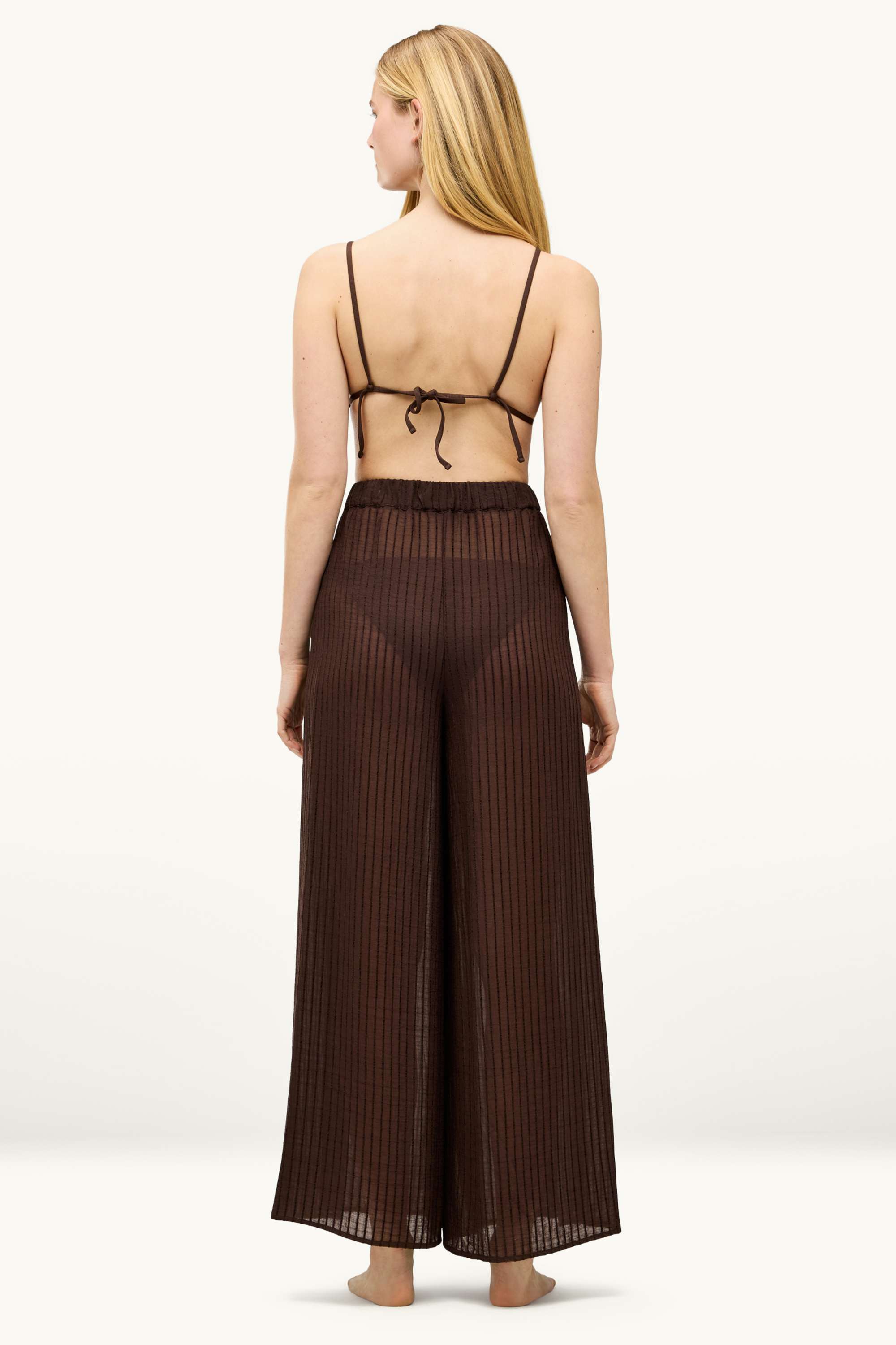Cloth trousers - high waist - palazzo - striped brown