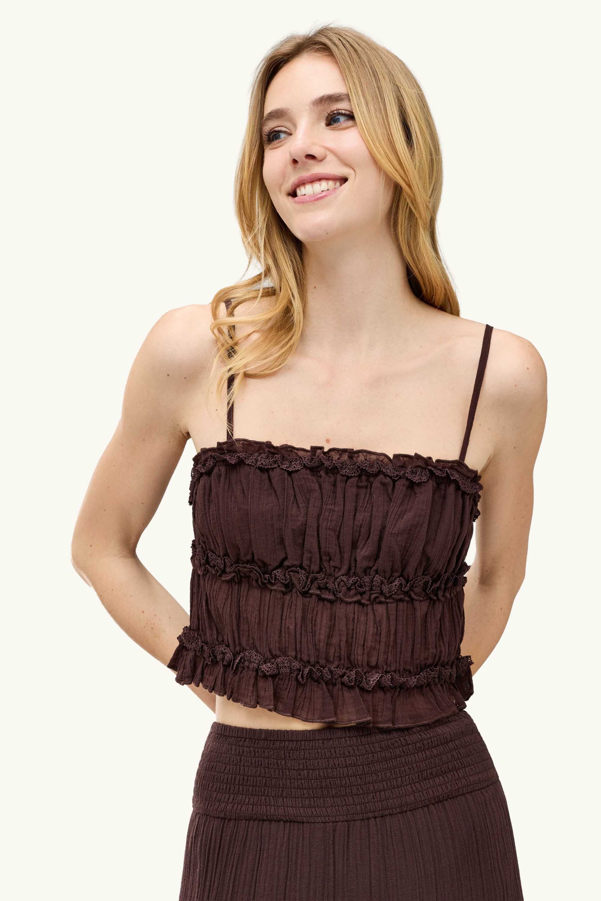 Cropped top - textured brown