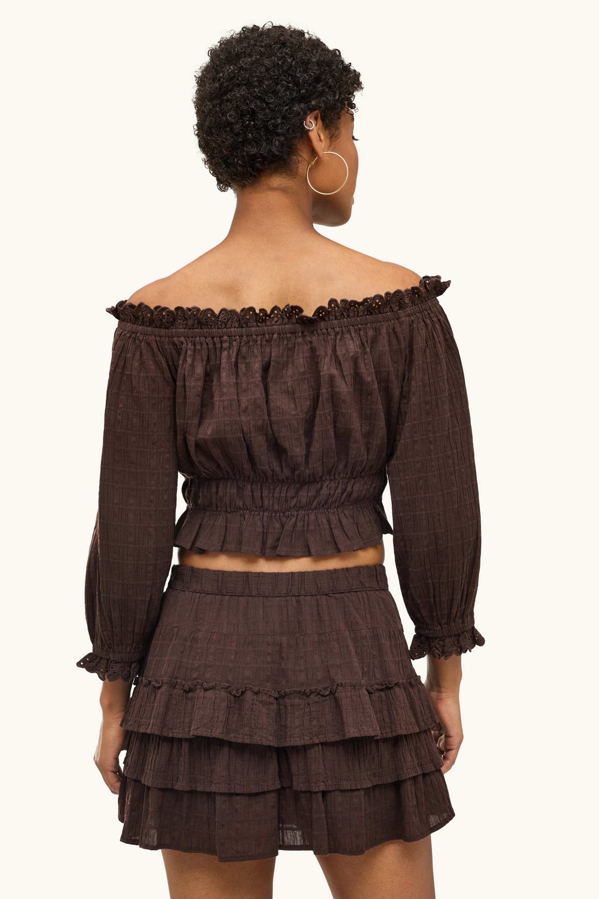 Cropped blouse - smocked dark brown