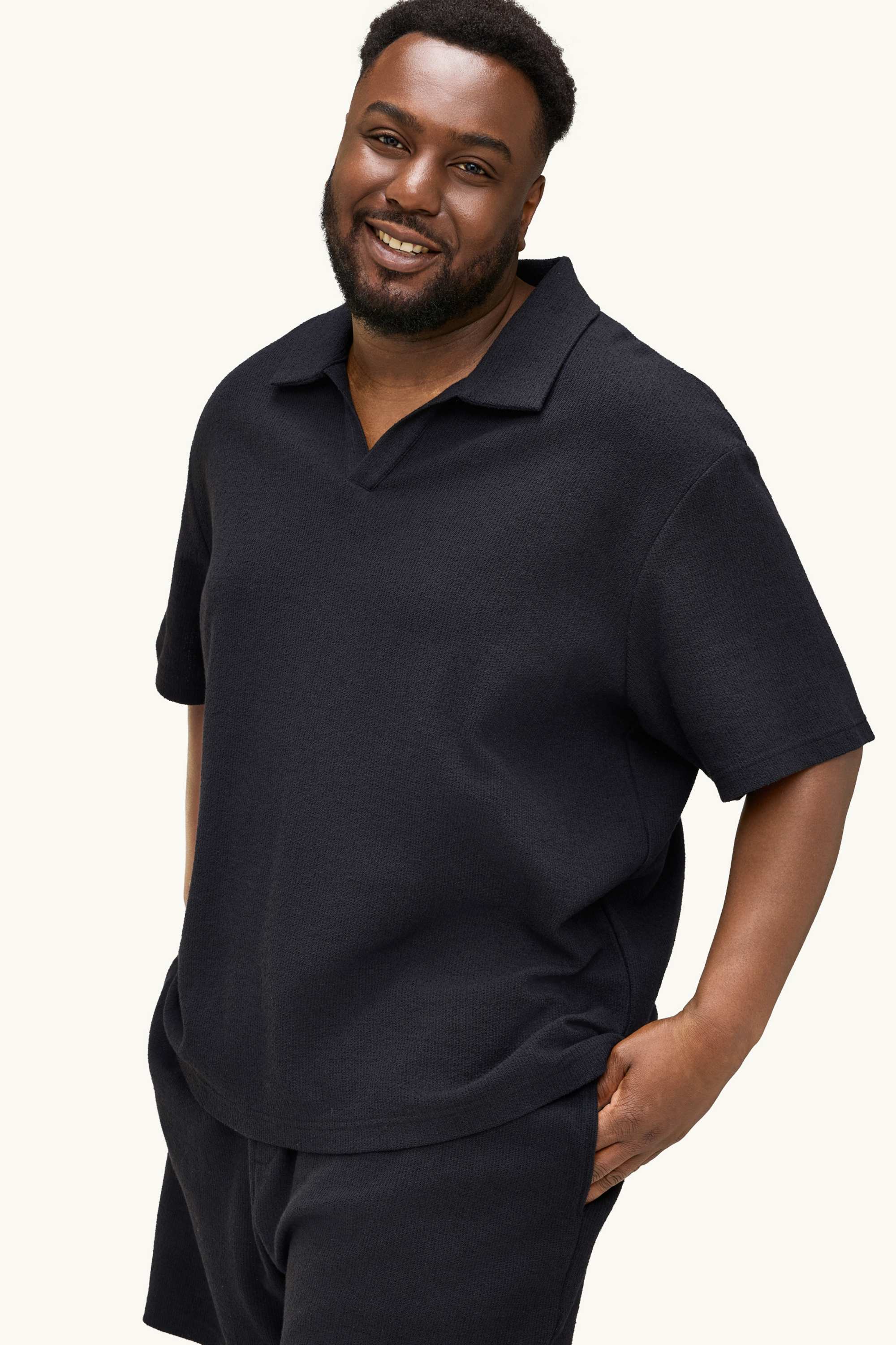 Polo shirt - relaxed fit - textured black
