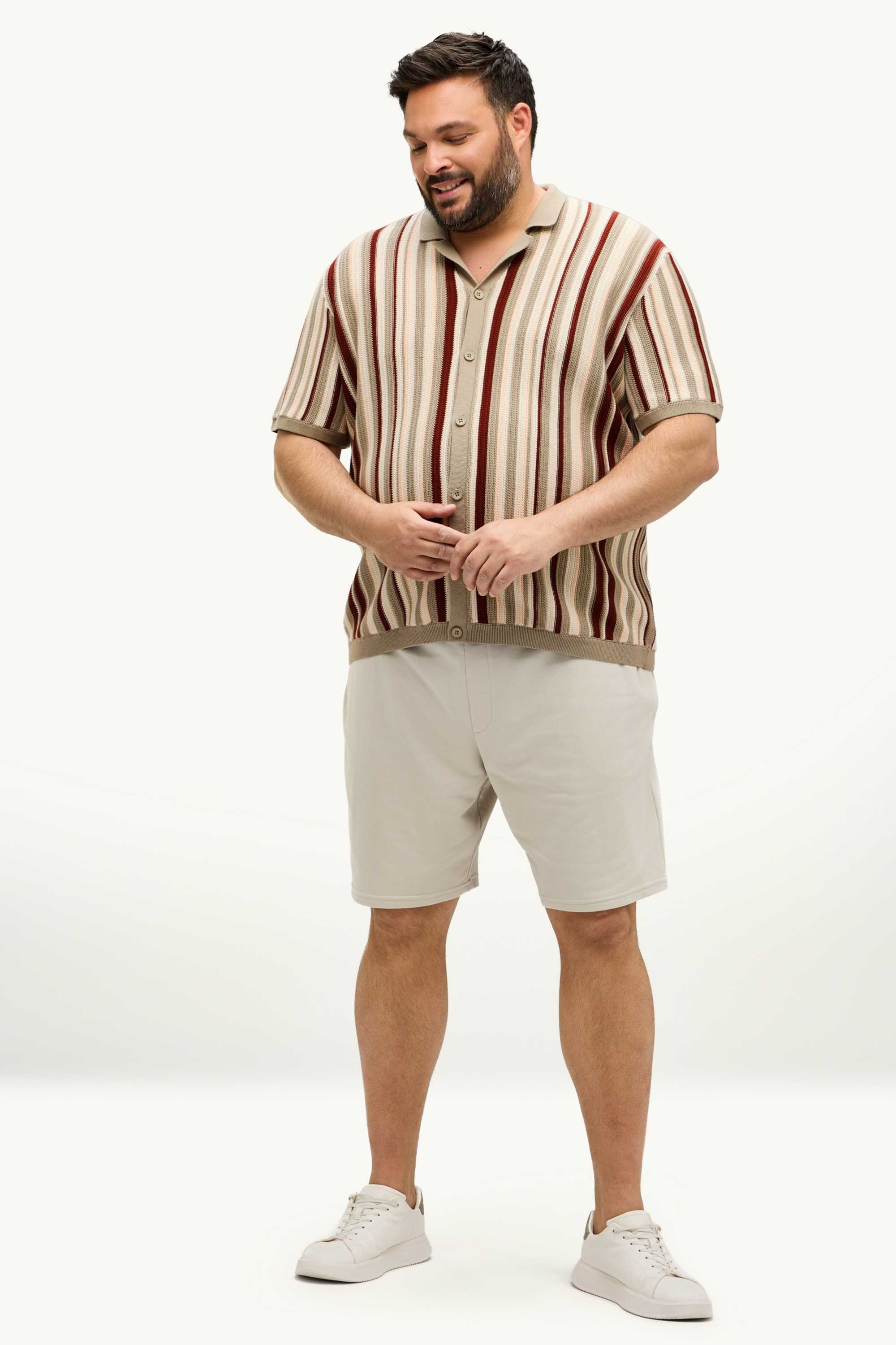 Knitted shirt - regular fit - lapel collar - striped brown
