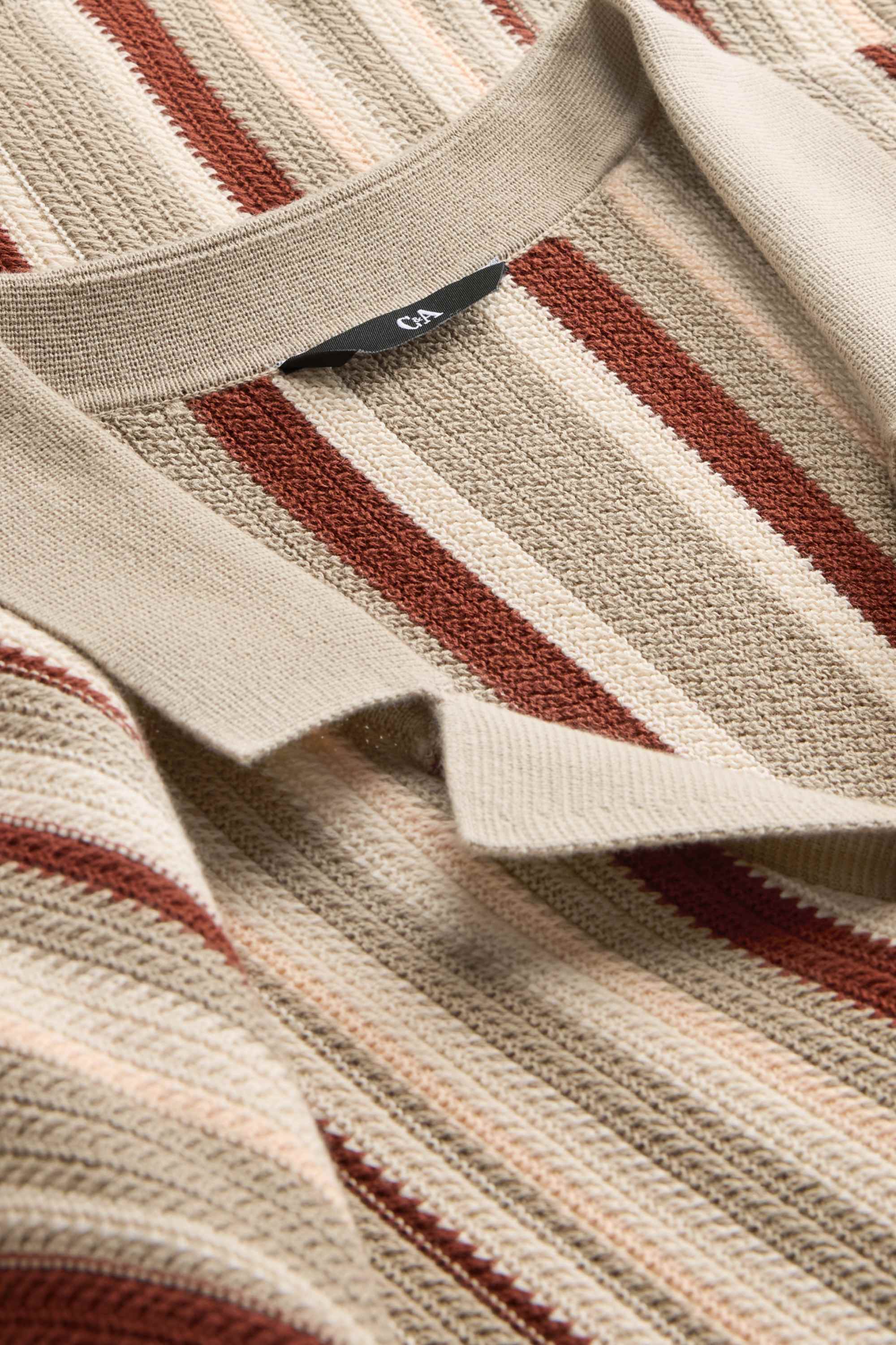 Knitted shirt - regular fit - lapel collar - striped brown