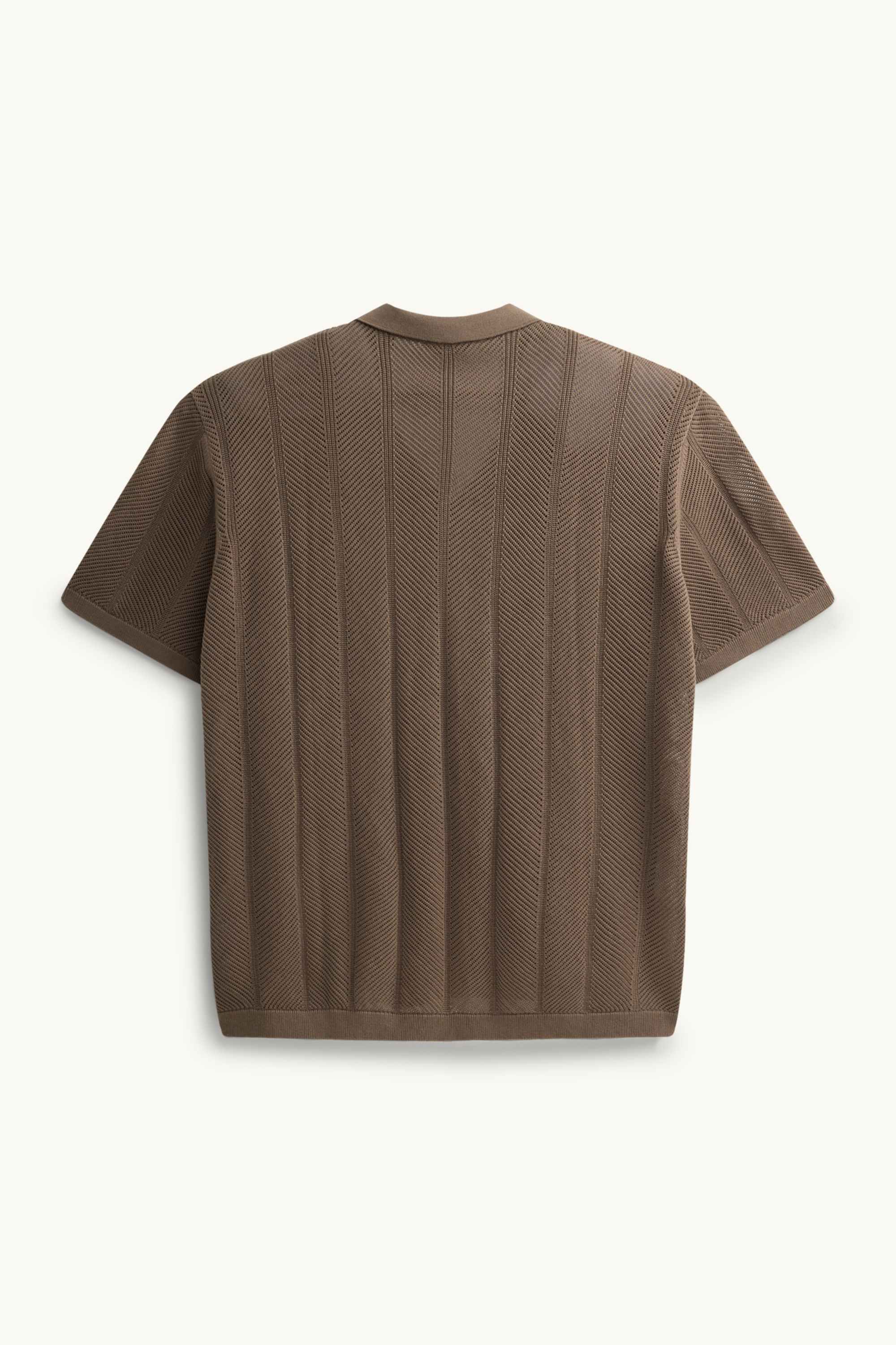 Knitted shirt - regular fit - lapel collar - textured brown