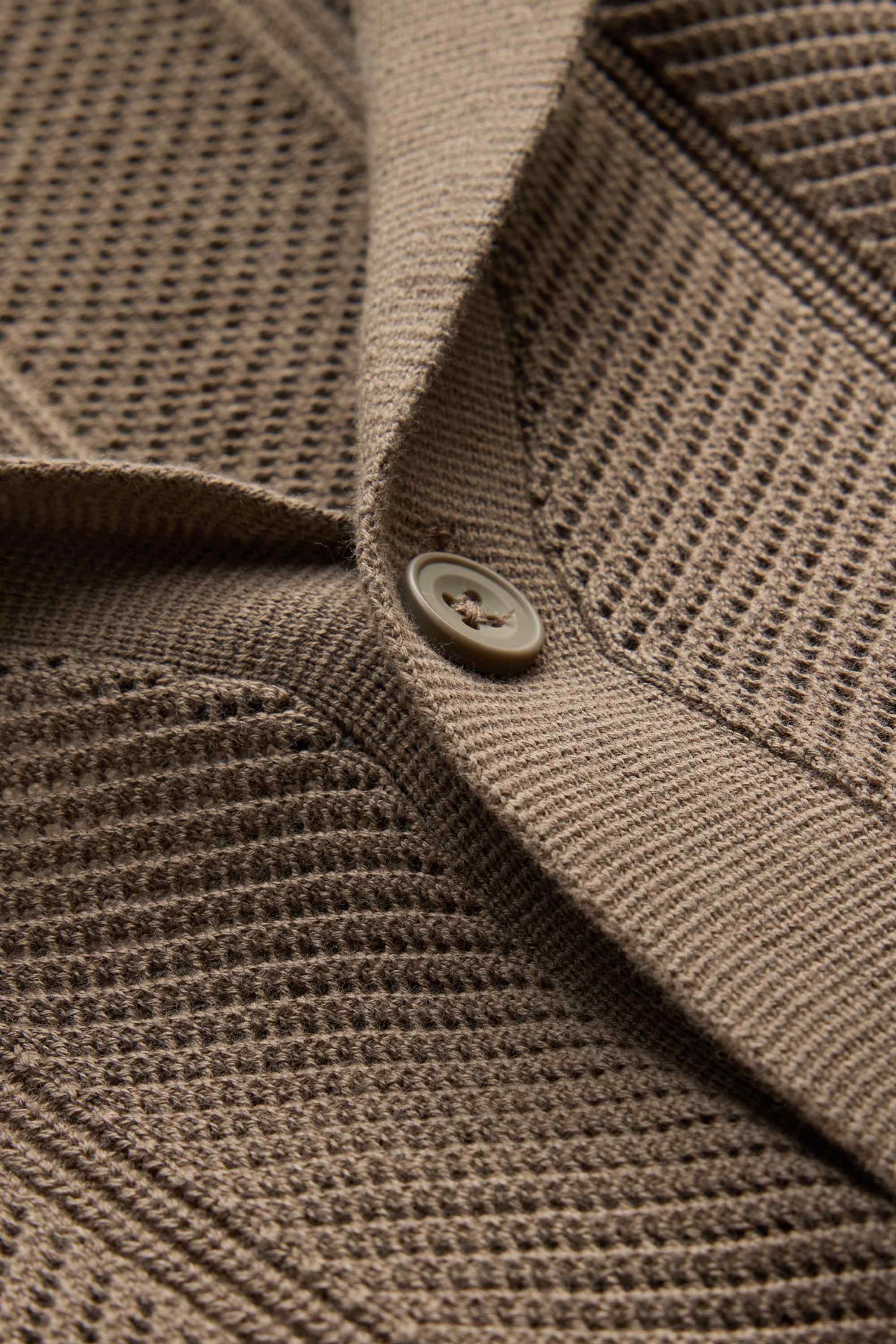 Knitted shirt - regular fit - lapel collar - textured brown