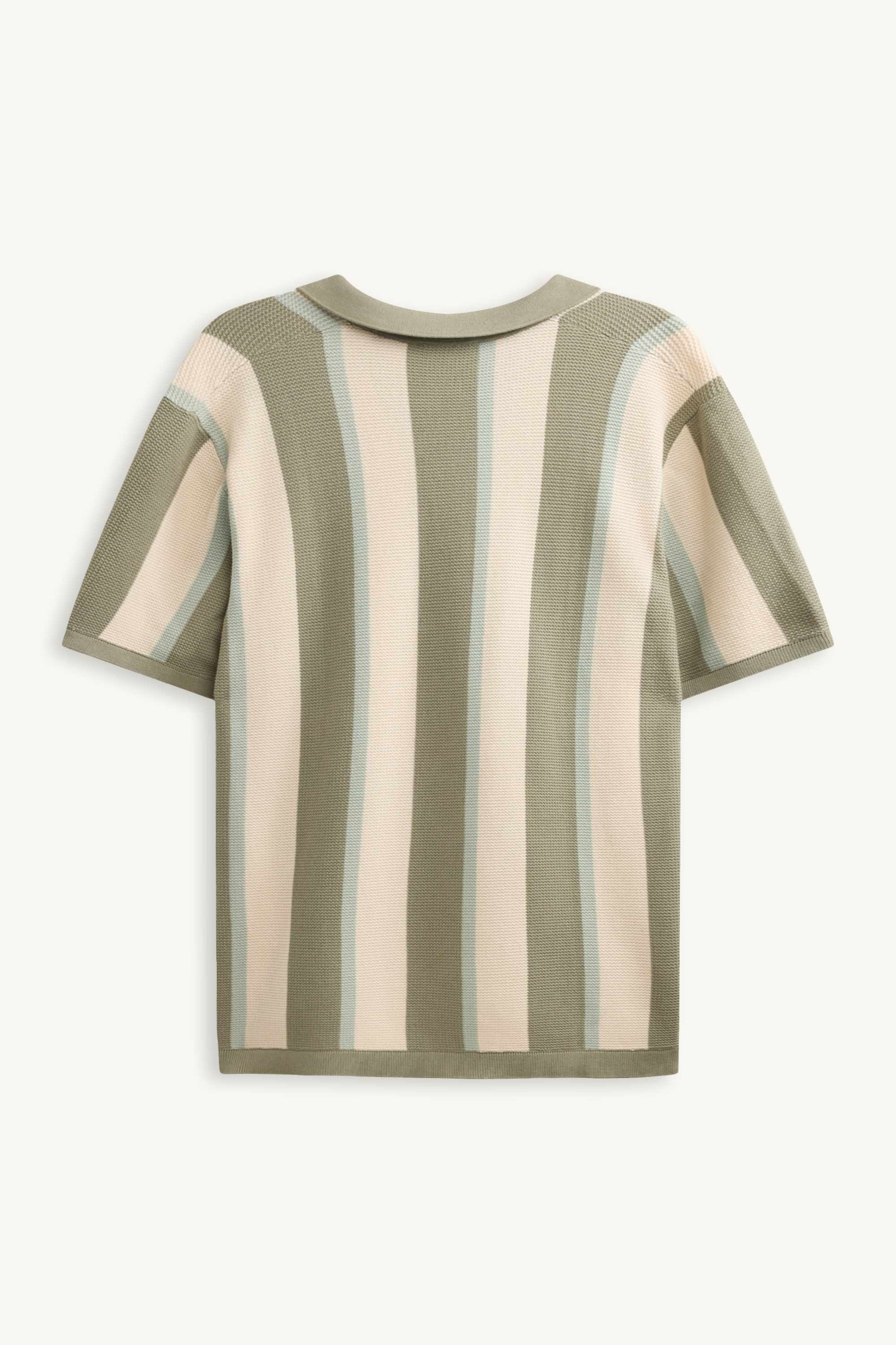 Knitted polo shirt - regular fit - striped - textured green