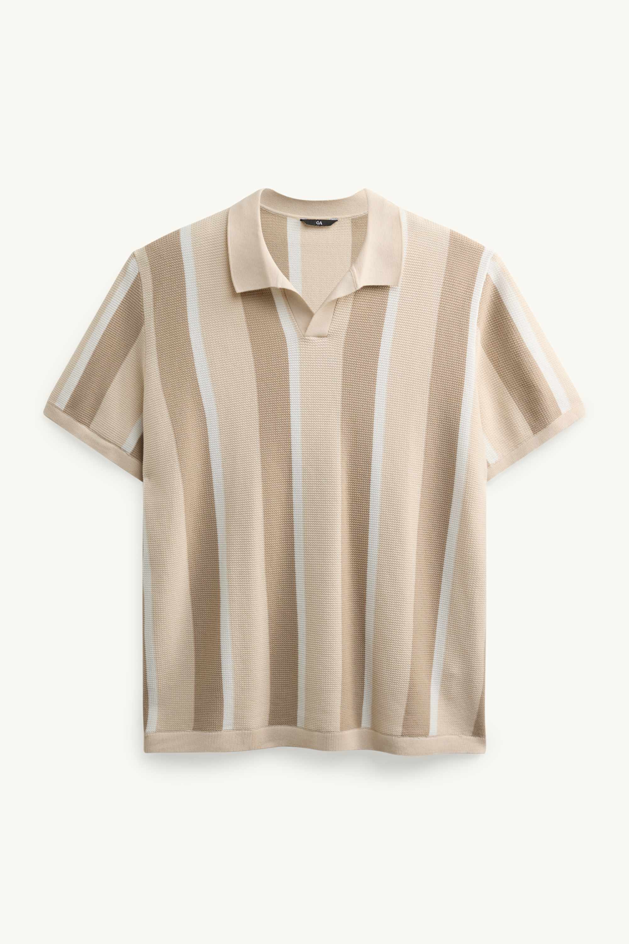 Knitted polo shirt - regular fit - striped - textured beige