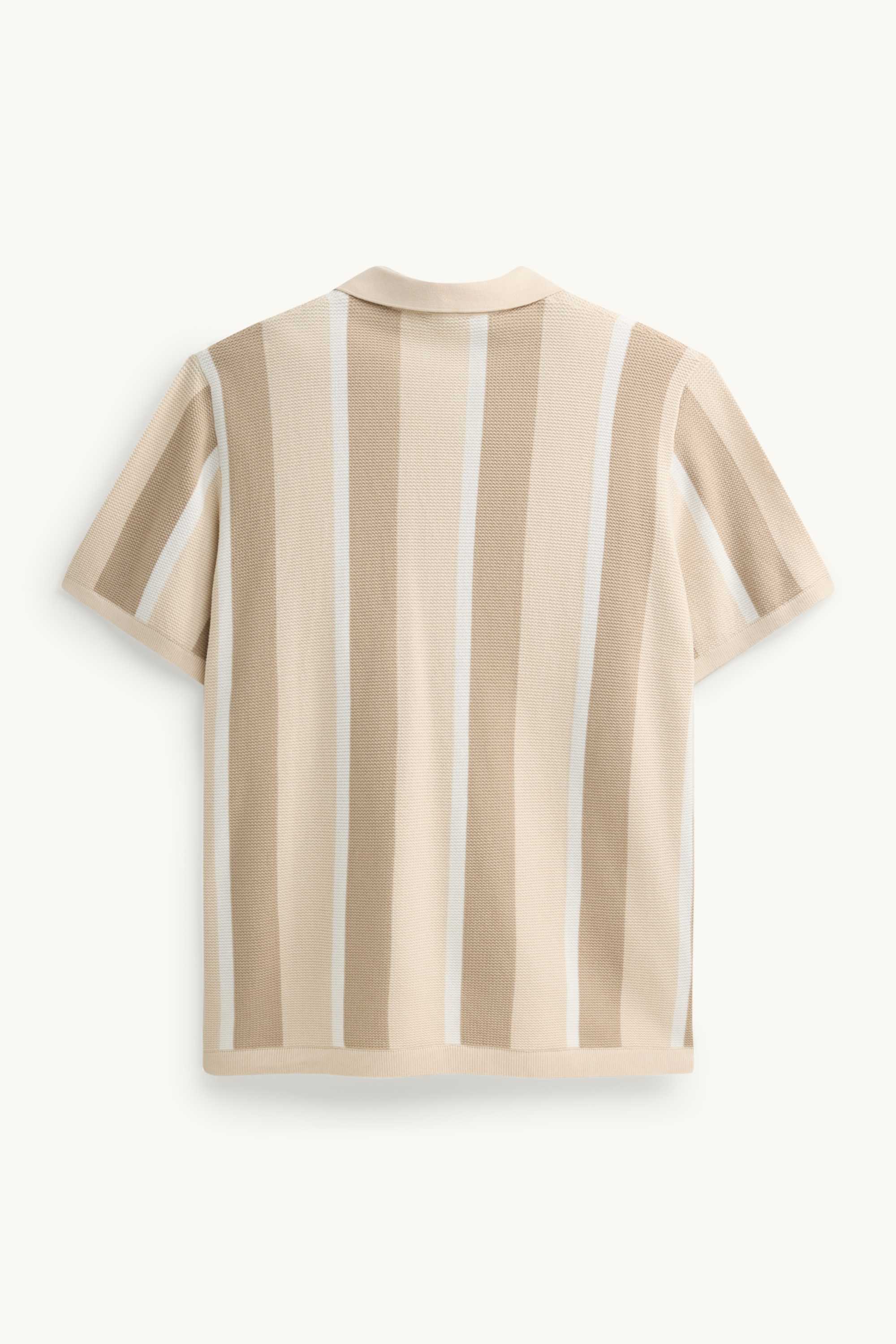 Knitted polo shirt - regular fit - striped - textured beige