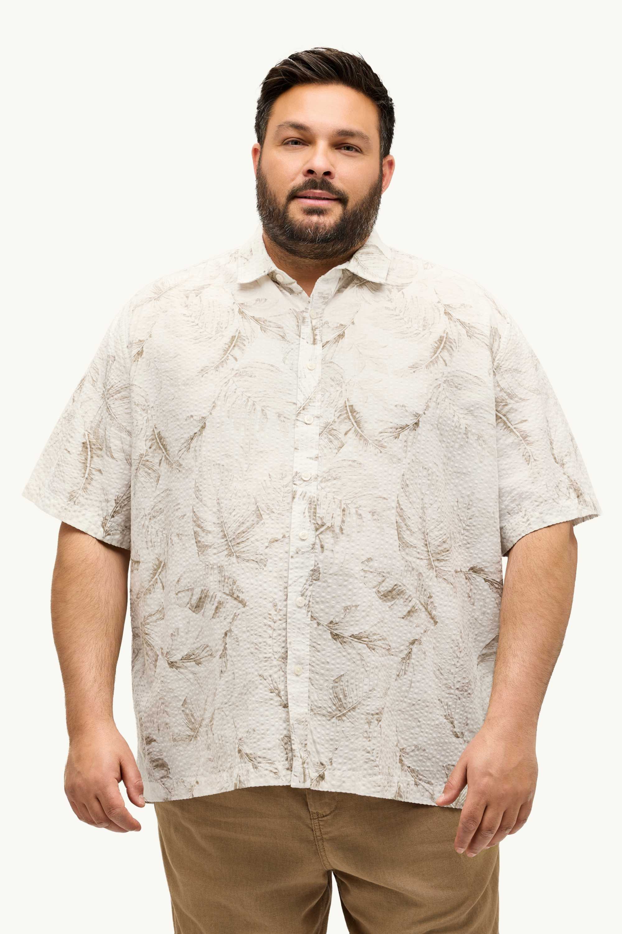 Shirt - regular fit - textured - patterned beige