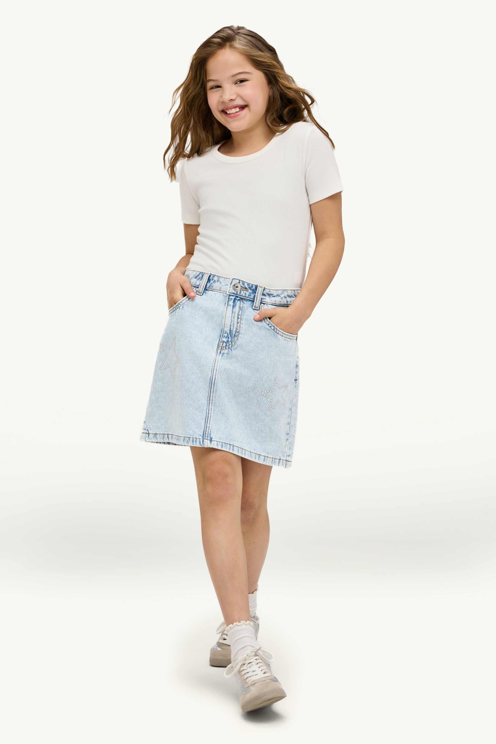 Stars - denim skirt with rhinestones light blue