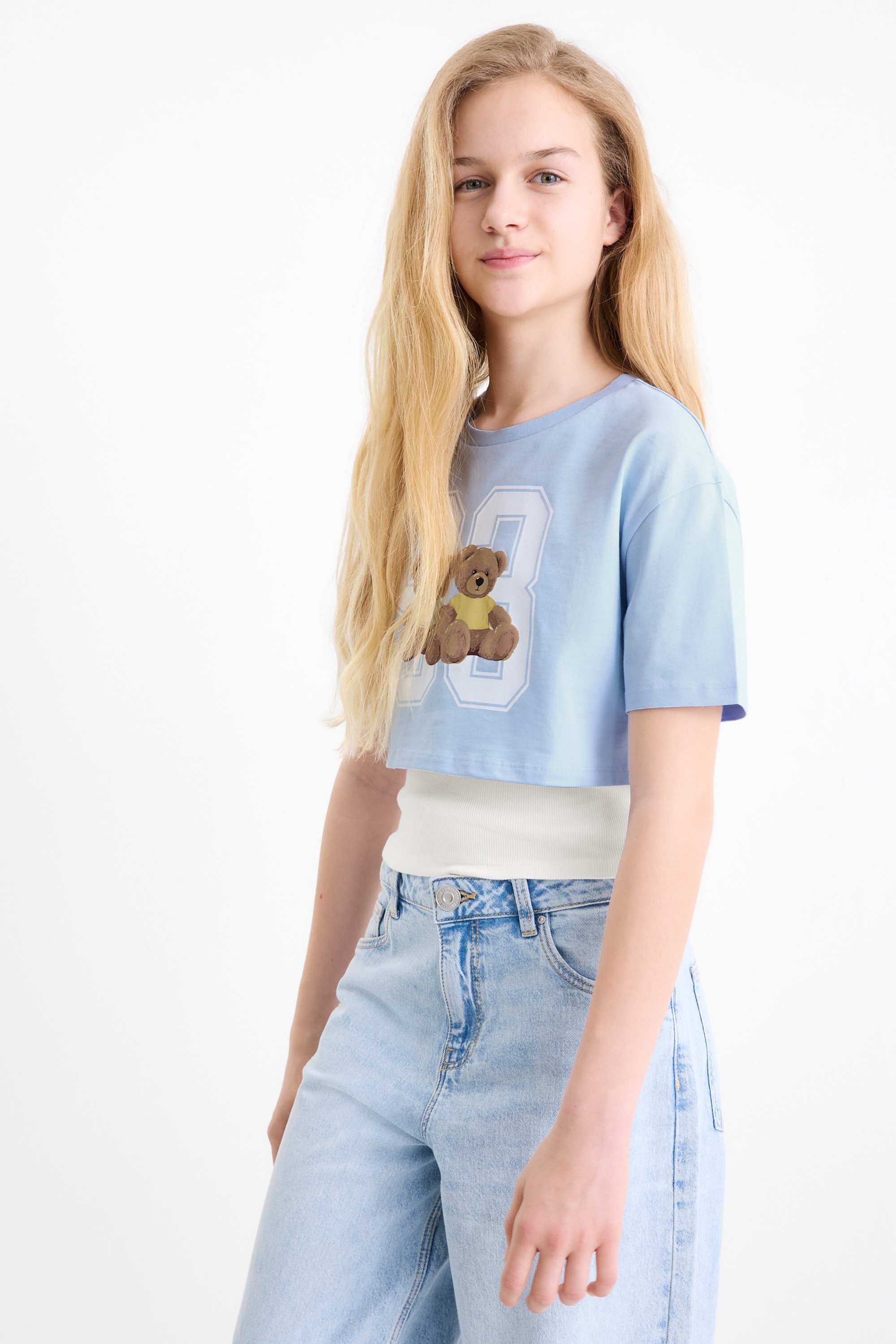 Teddy bear - set - short sleeve T-shirt and top - 2 piece light blue