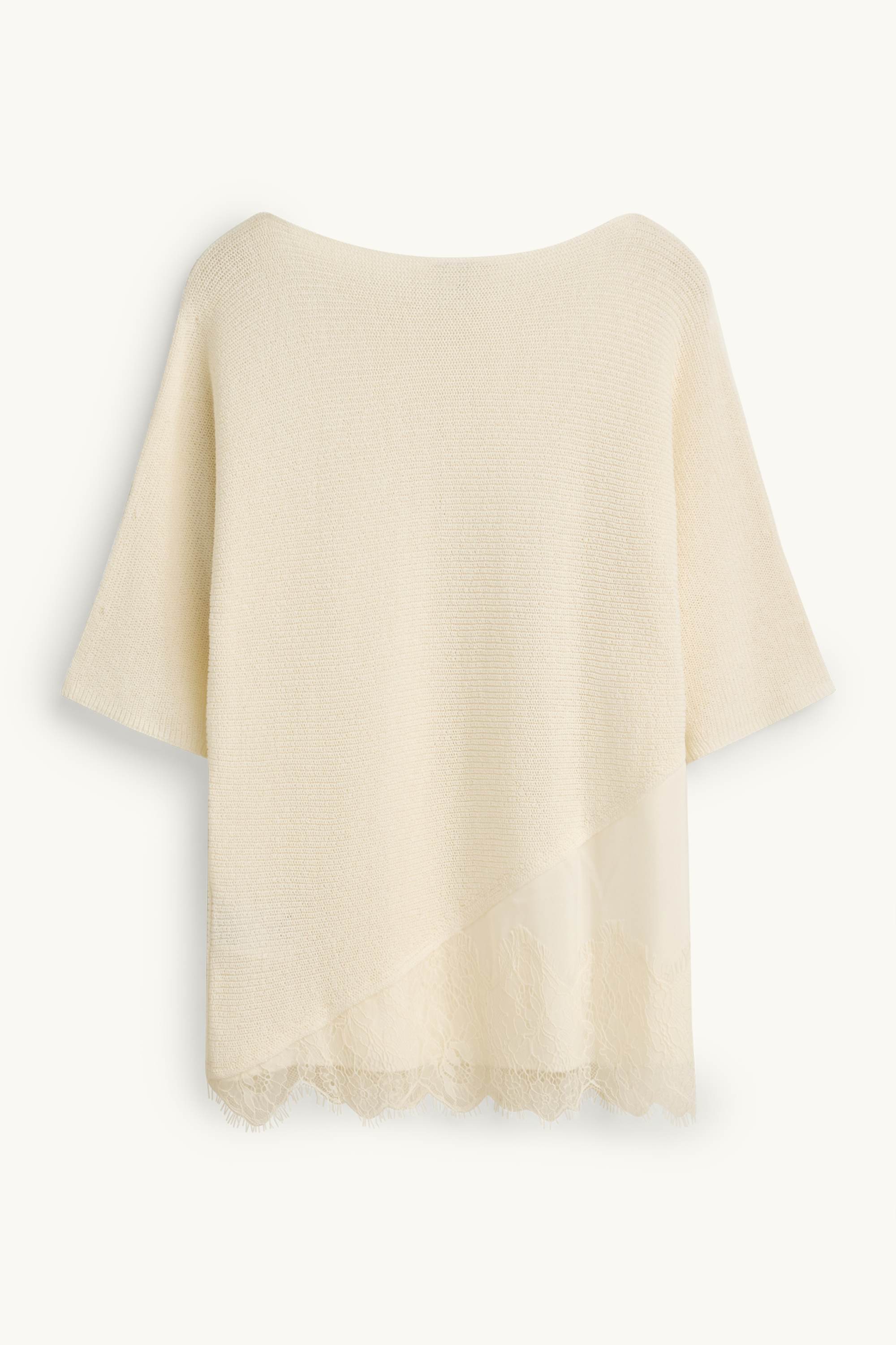 Knitted jumper - short sleeve - ribbed creme