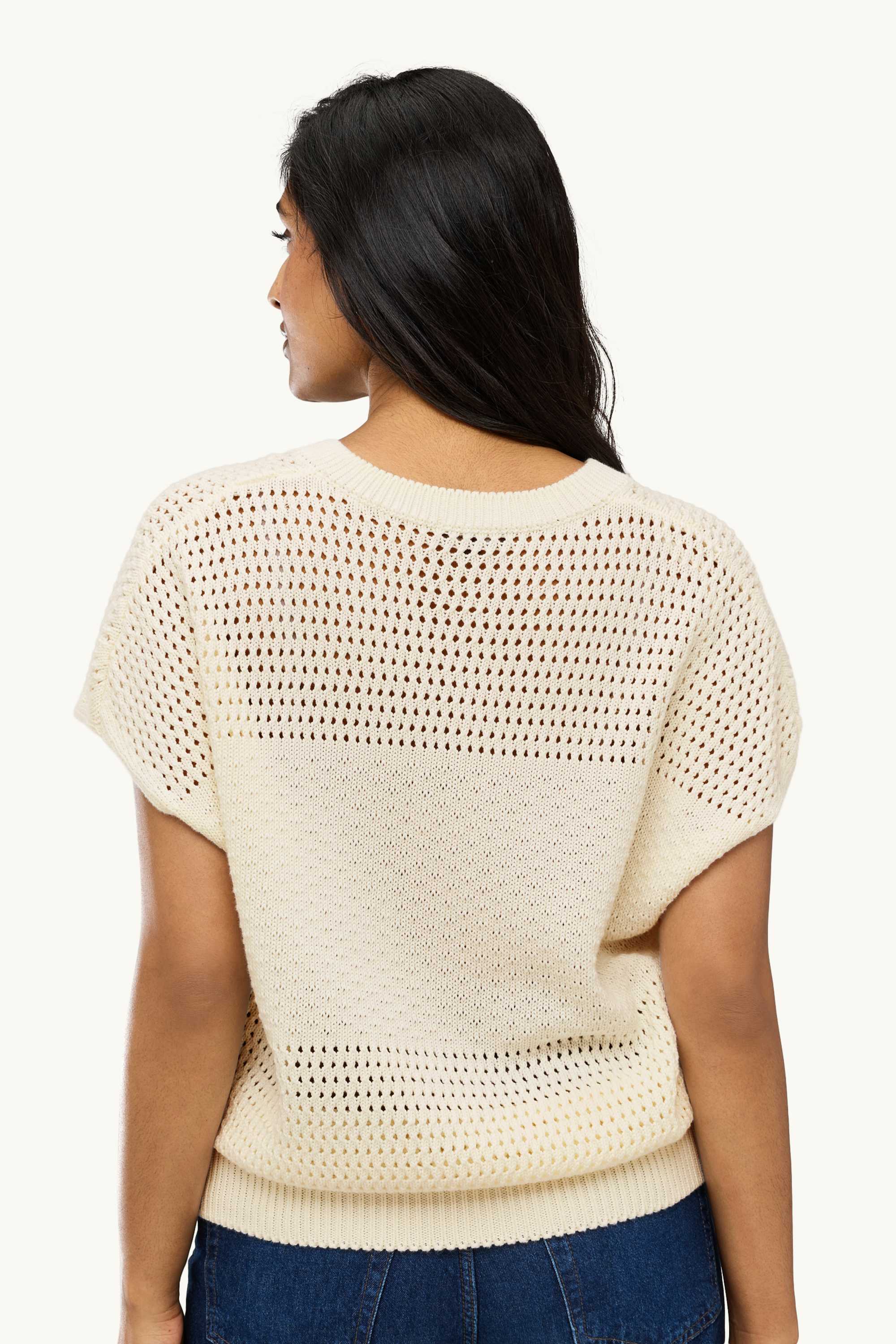 Knitted jumper - short sleeve - textured cremewhite