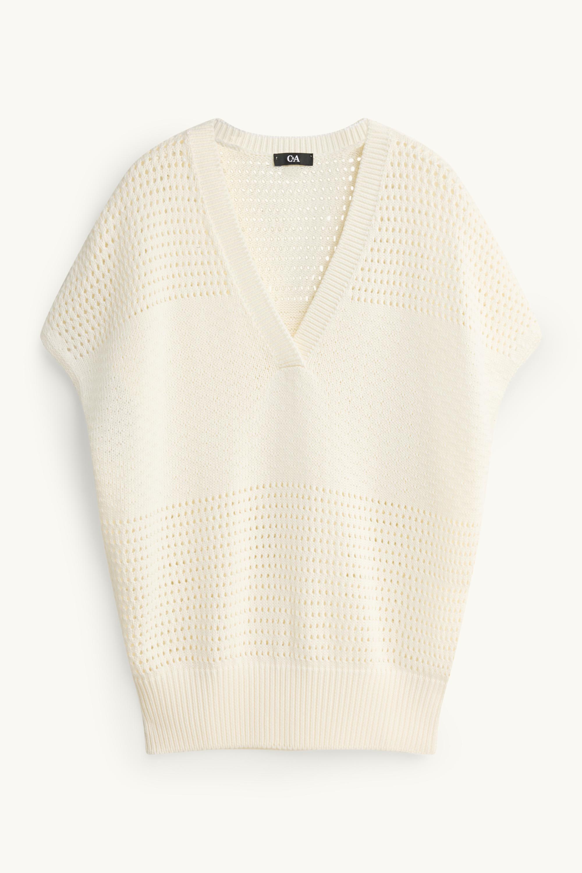 Knitted jumper - short sleeve - textured cremewhite