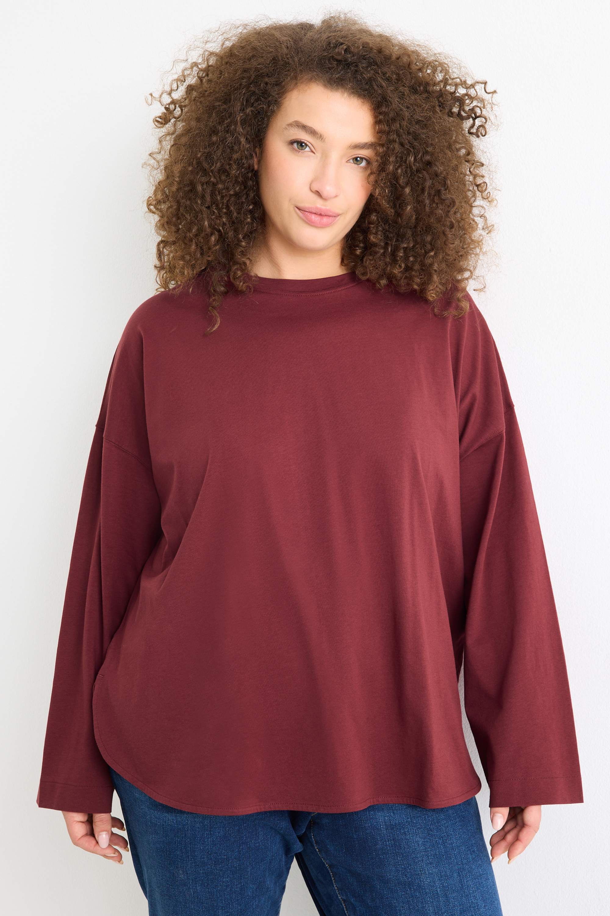 Long sleeve top - relaxed fit dark red