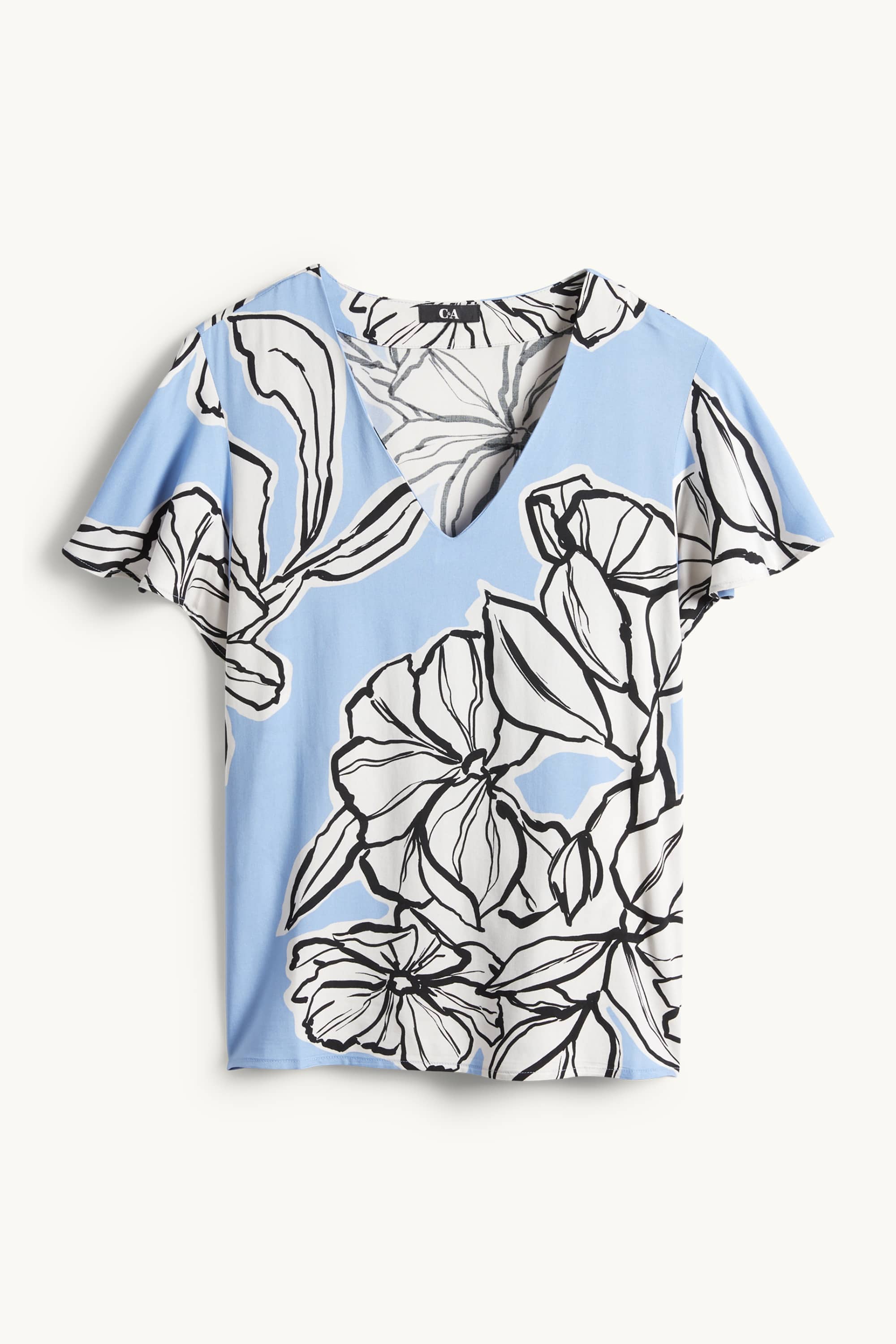 V-neck blouse - floral light blue