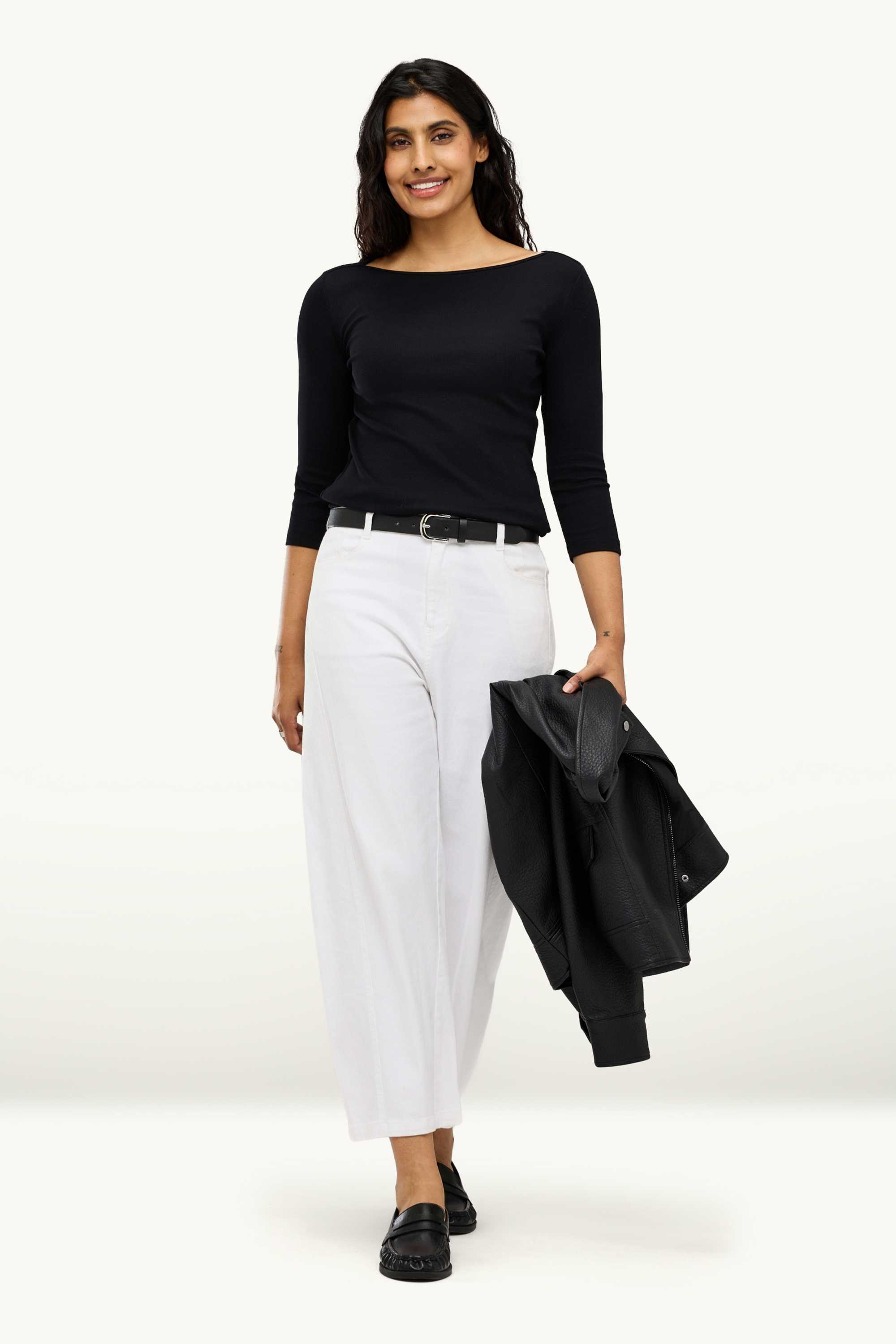 Long sleeve top - slim fit - ribbed black