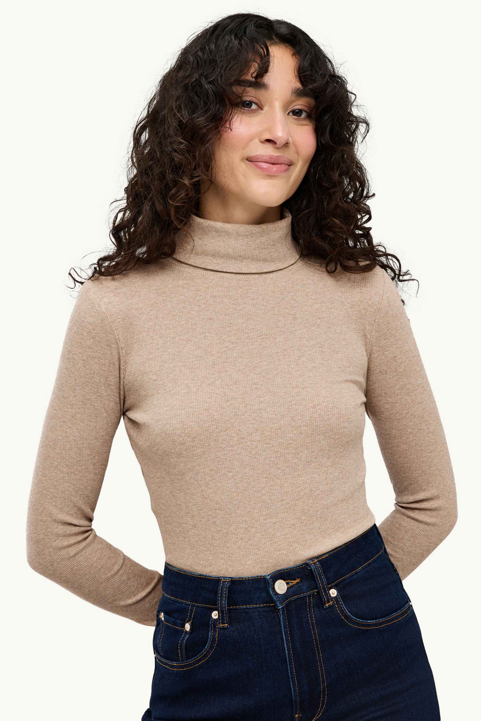 Turtleneck top - ribbed beige