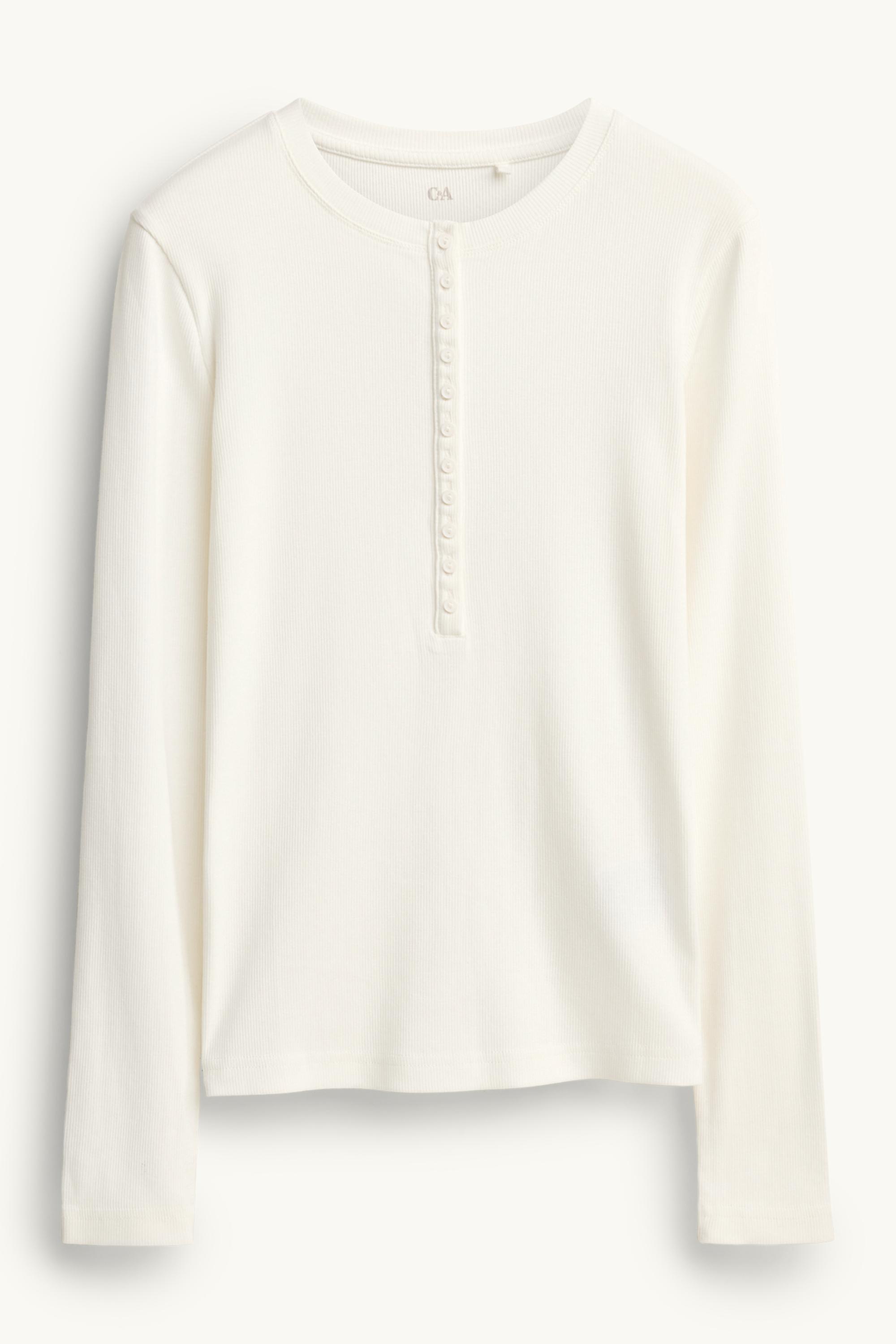 Henley T-shirt - slim fit - ribbed white
