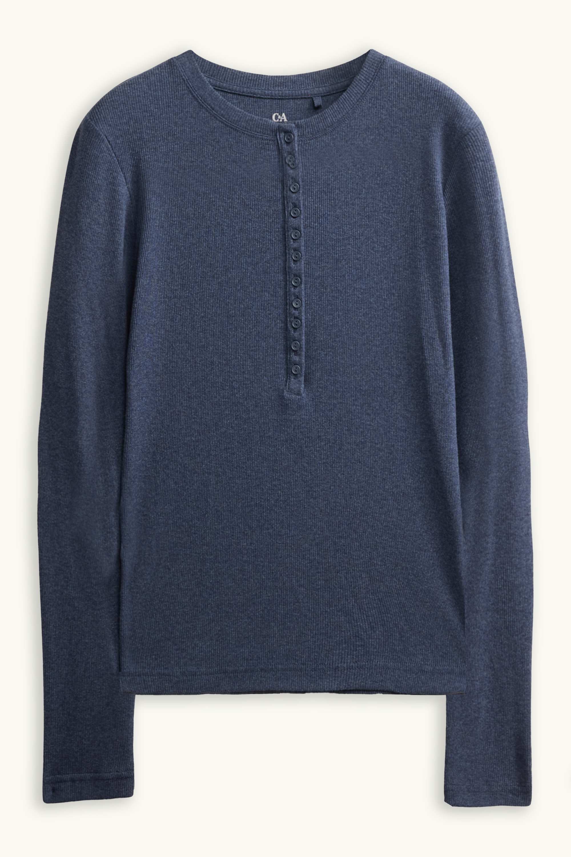 Henley T-shirt - slim fit - ribbed dark blue