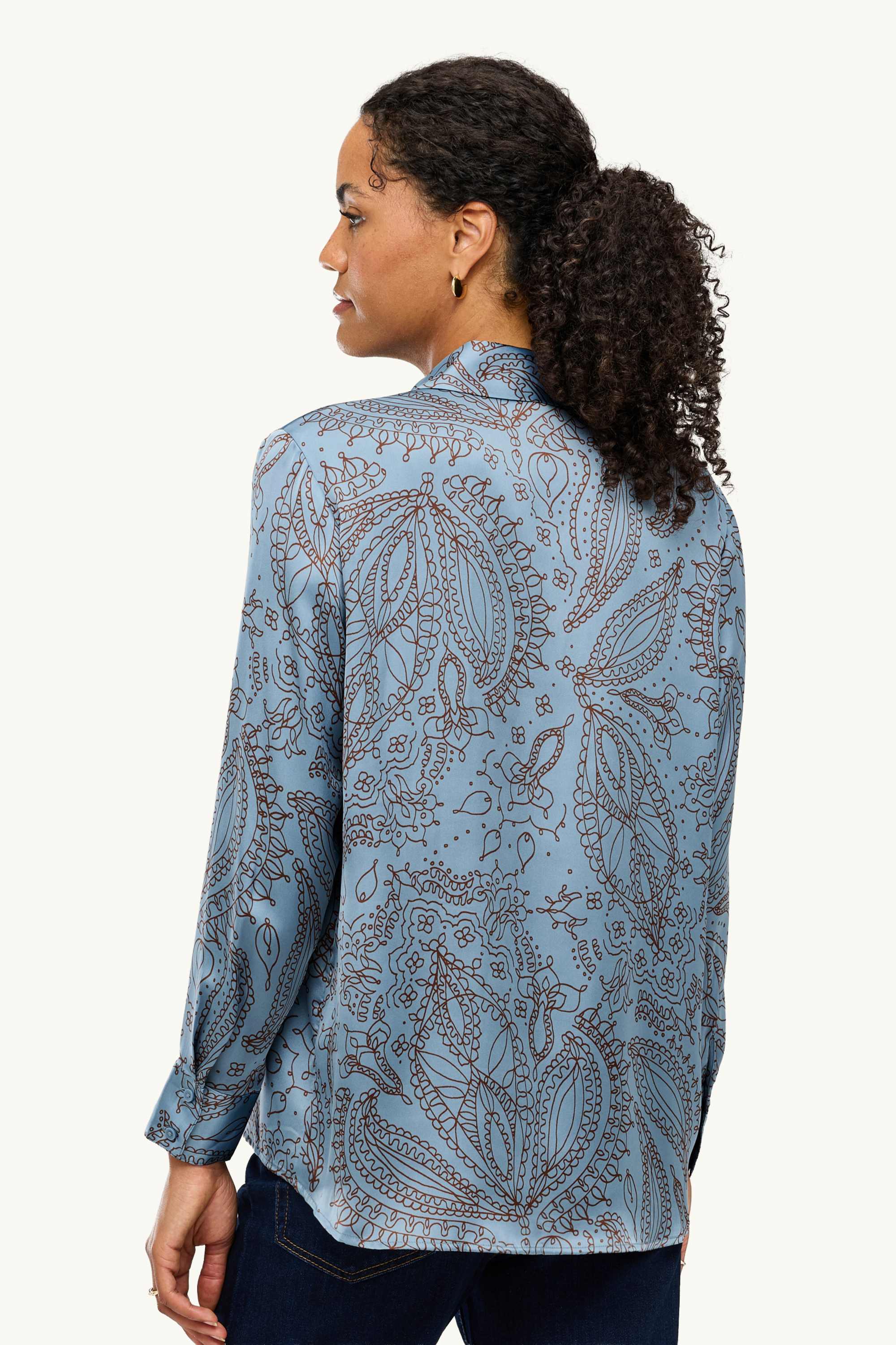 Satin shirt blouse - patterned blue