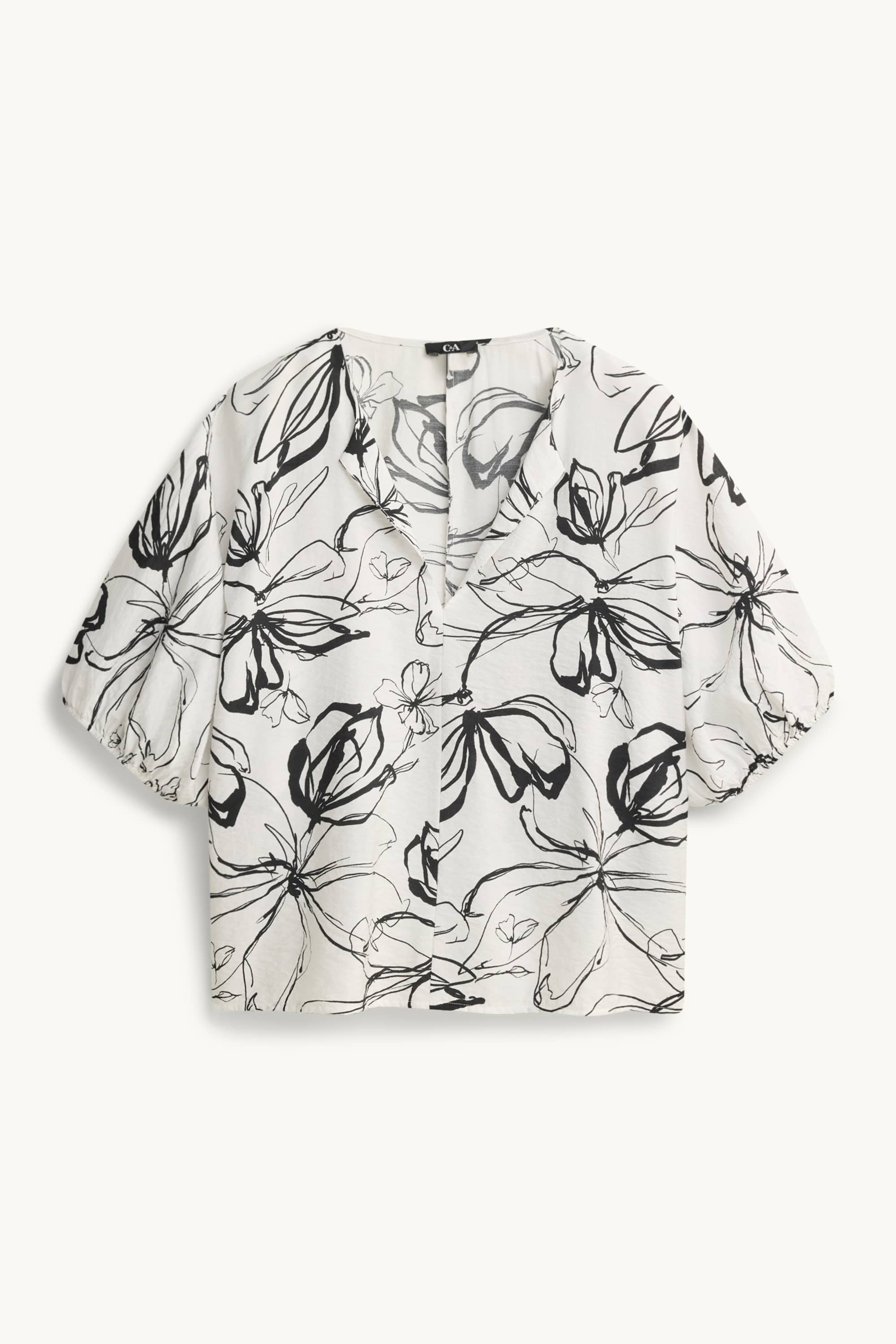V-neck blouse - floral white / black