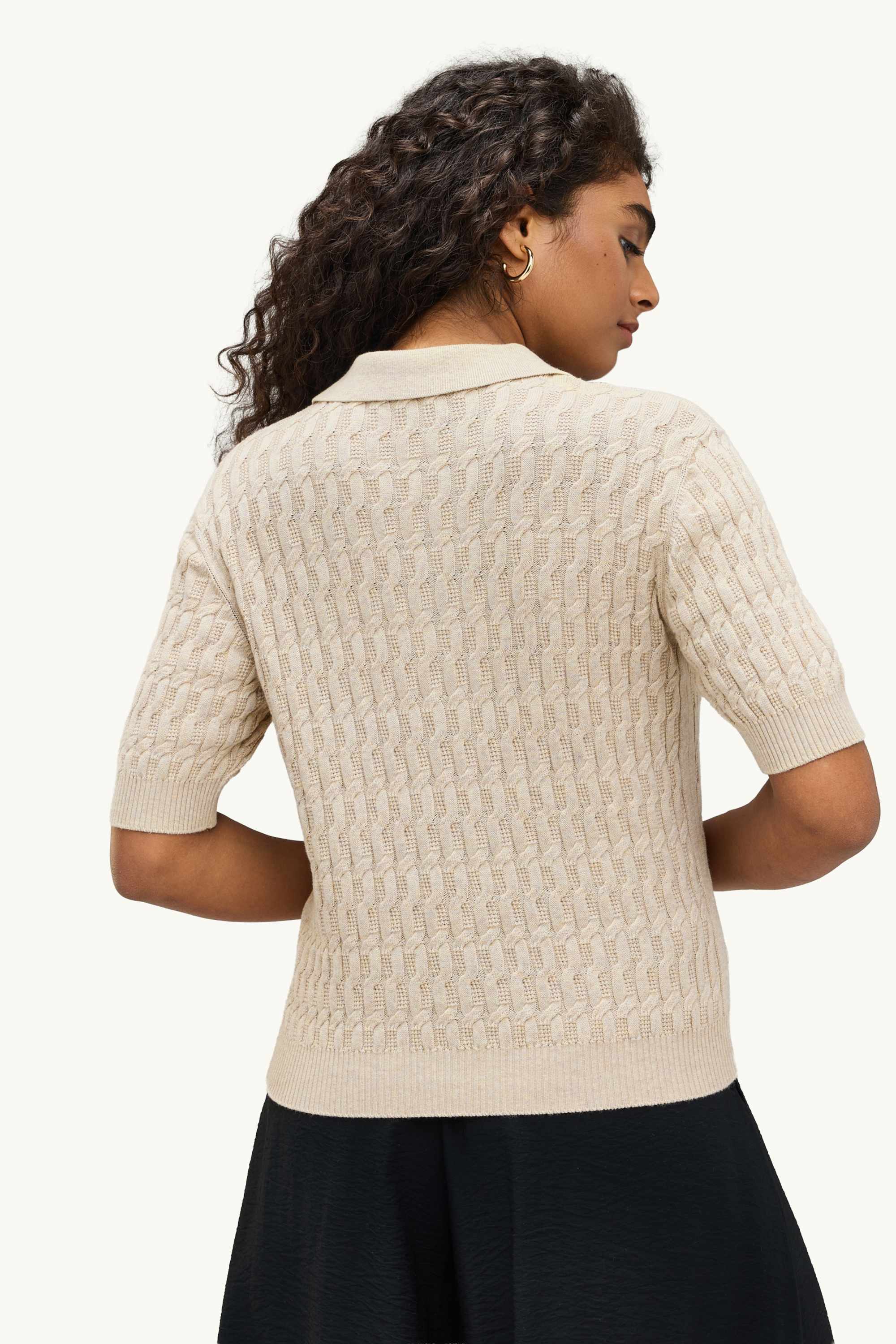 Knitted jumper - short sleeve - textured beige
