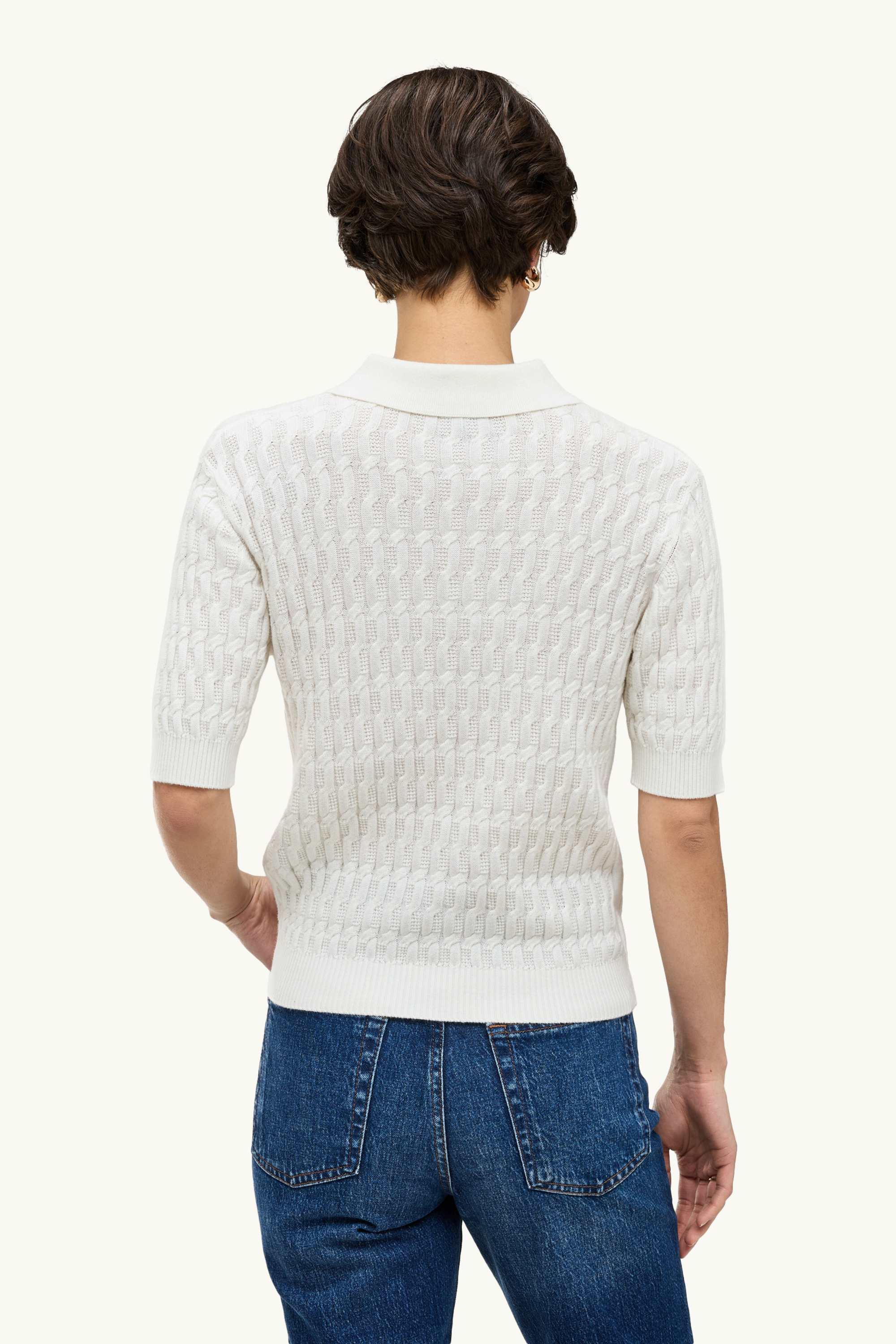 Knitted jumper - short sleeve - textured white