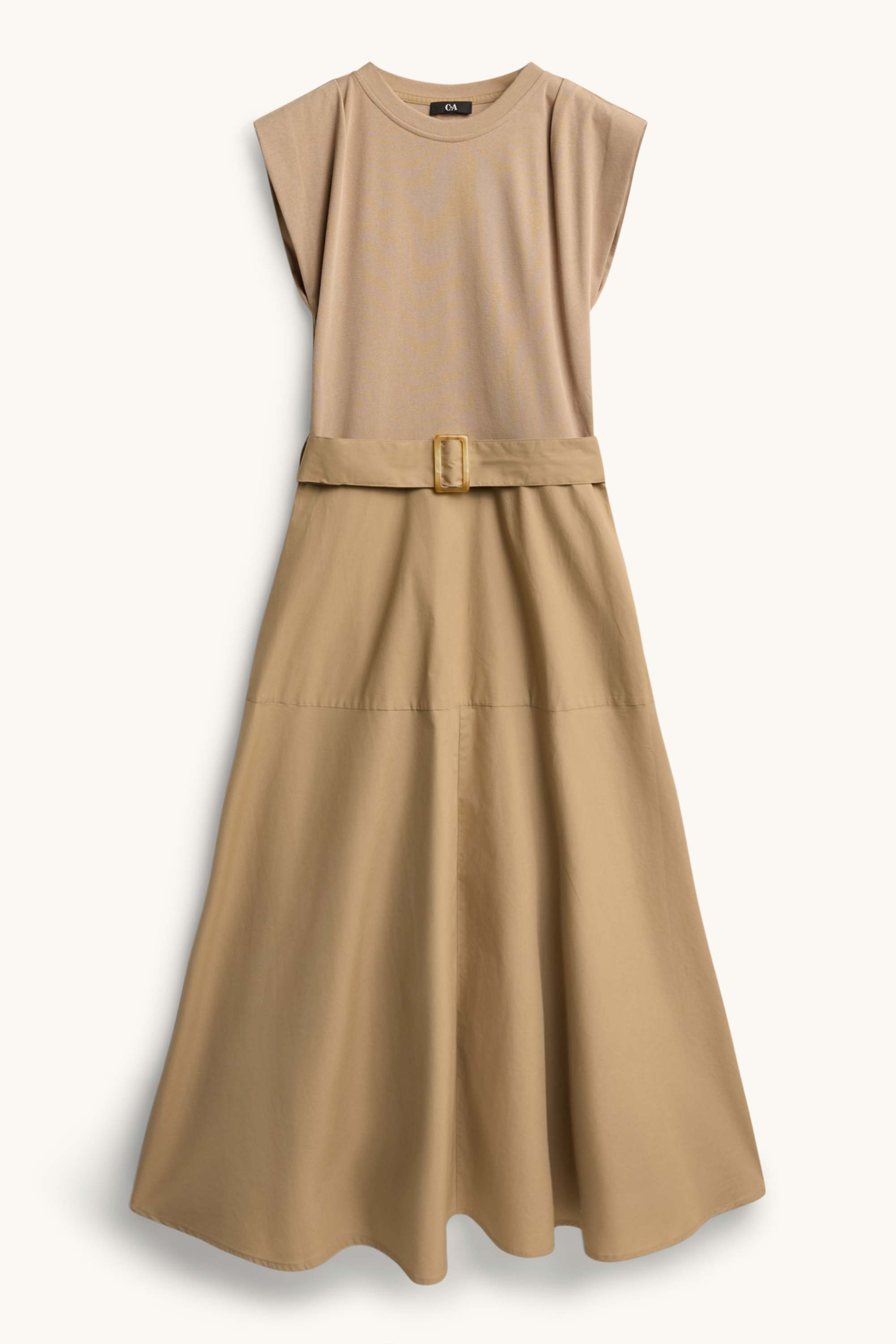 Fit & flare dress with belt beige