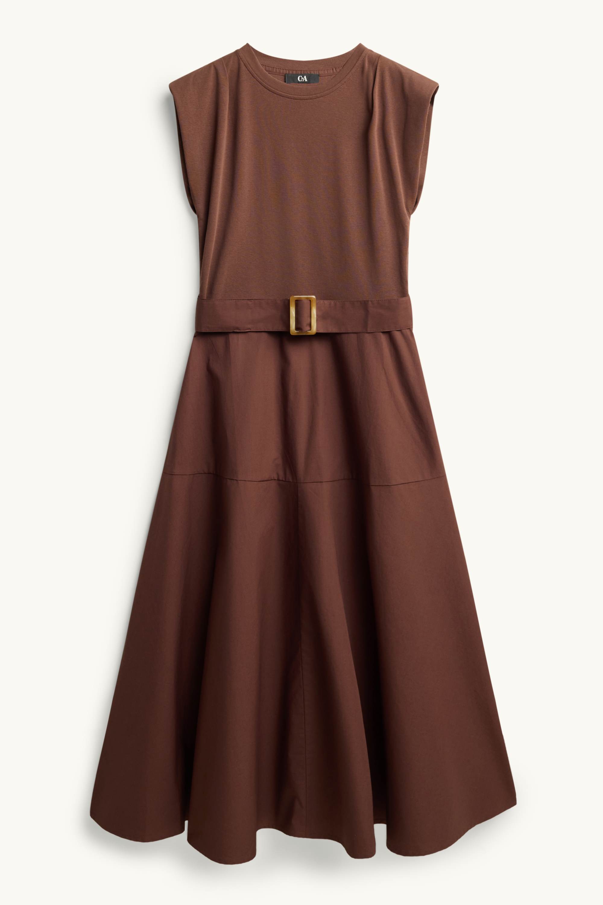 Fit & flare dress with belt dark brown