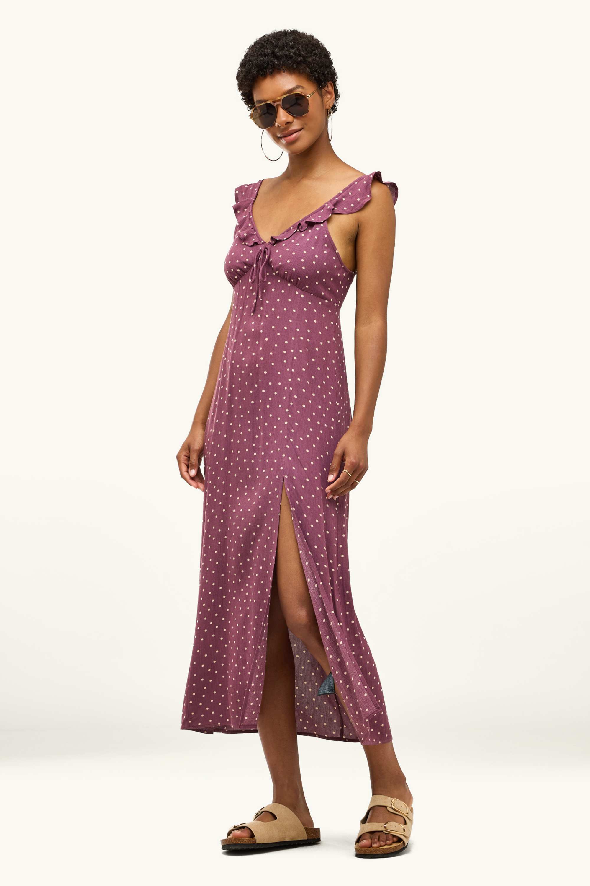 Dress - polka dot - textured purple