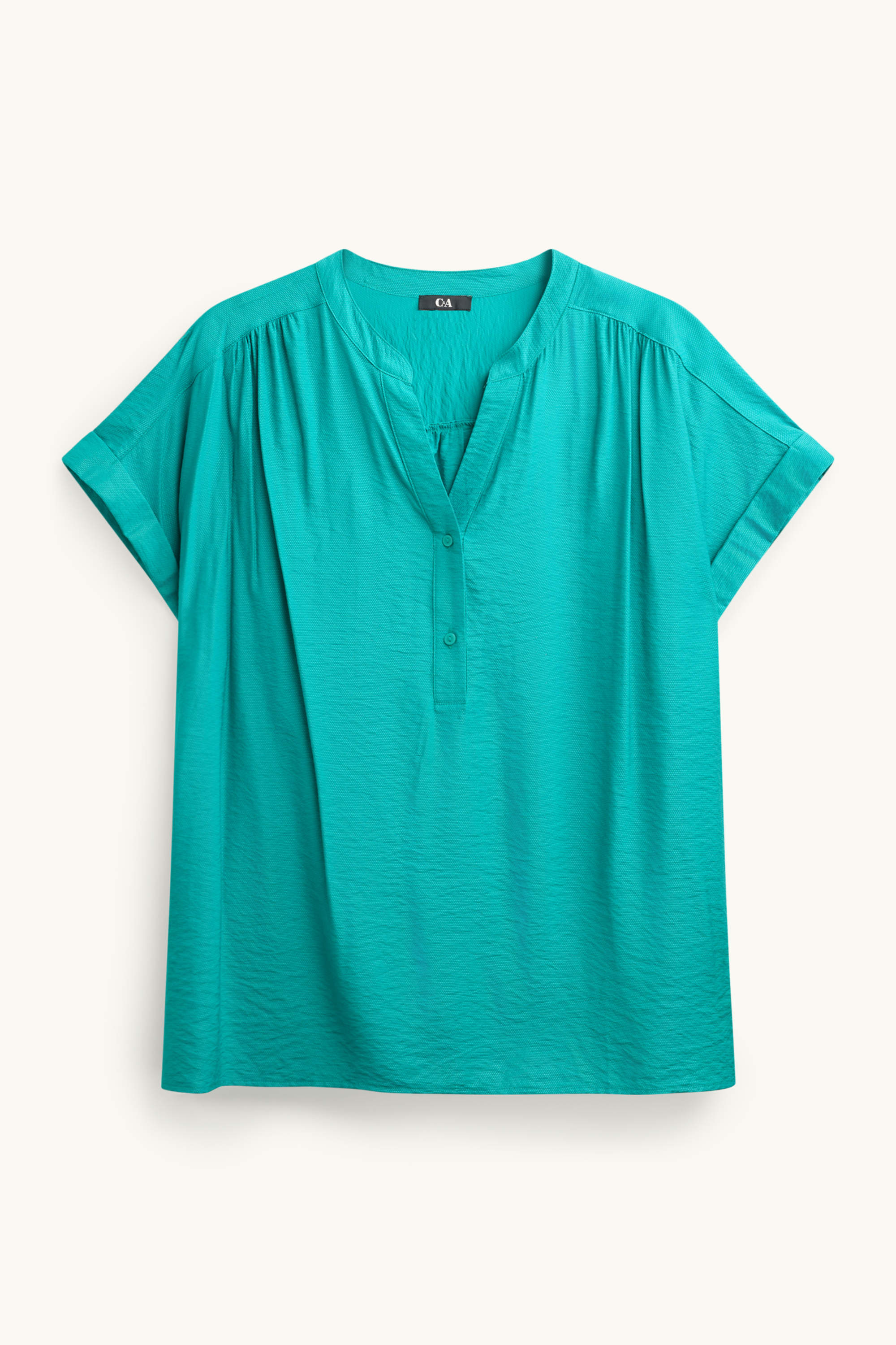 V-neck blouse - textured turquoise