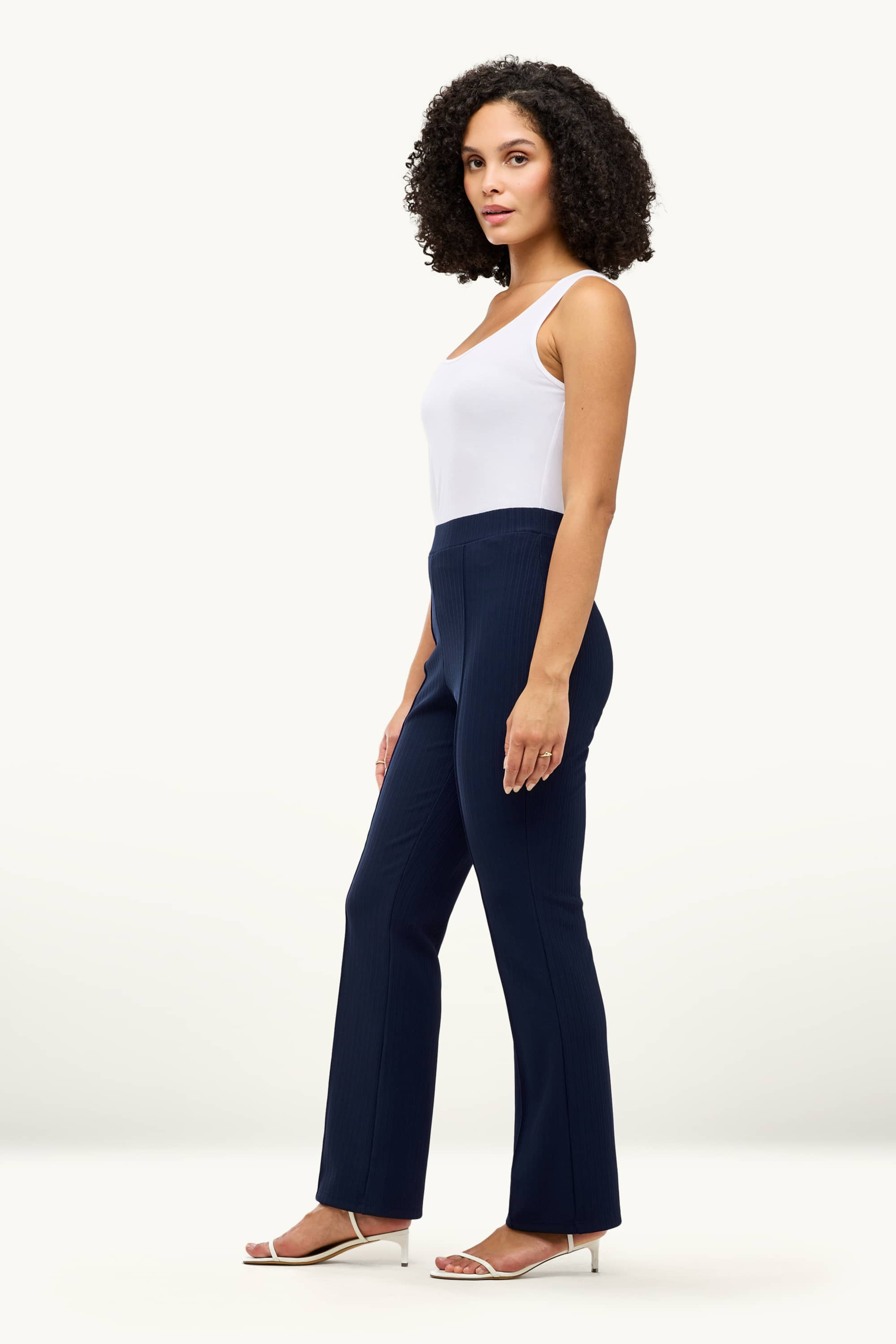 Cloth trousers - high waist - flared - ribbed dark blue