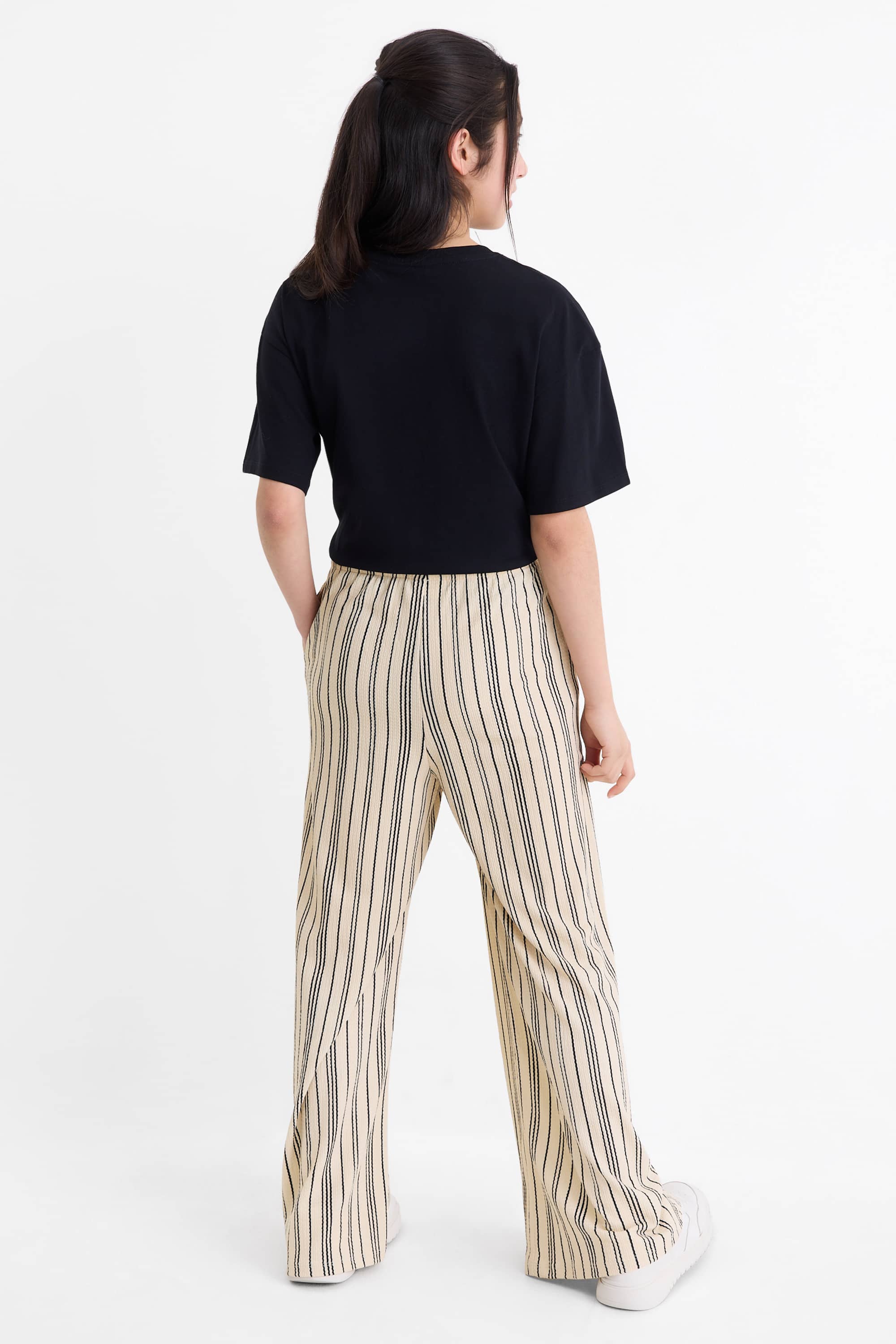 Jersey trousers - striped beige