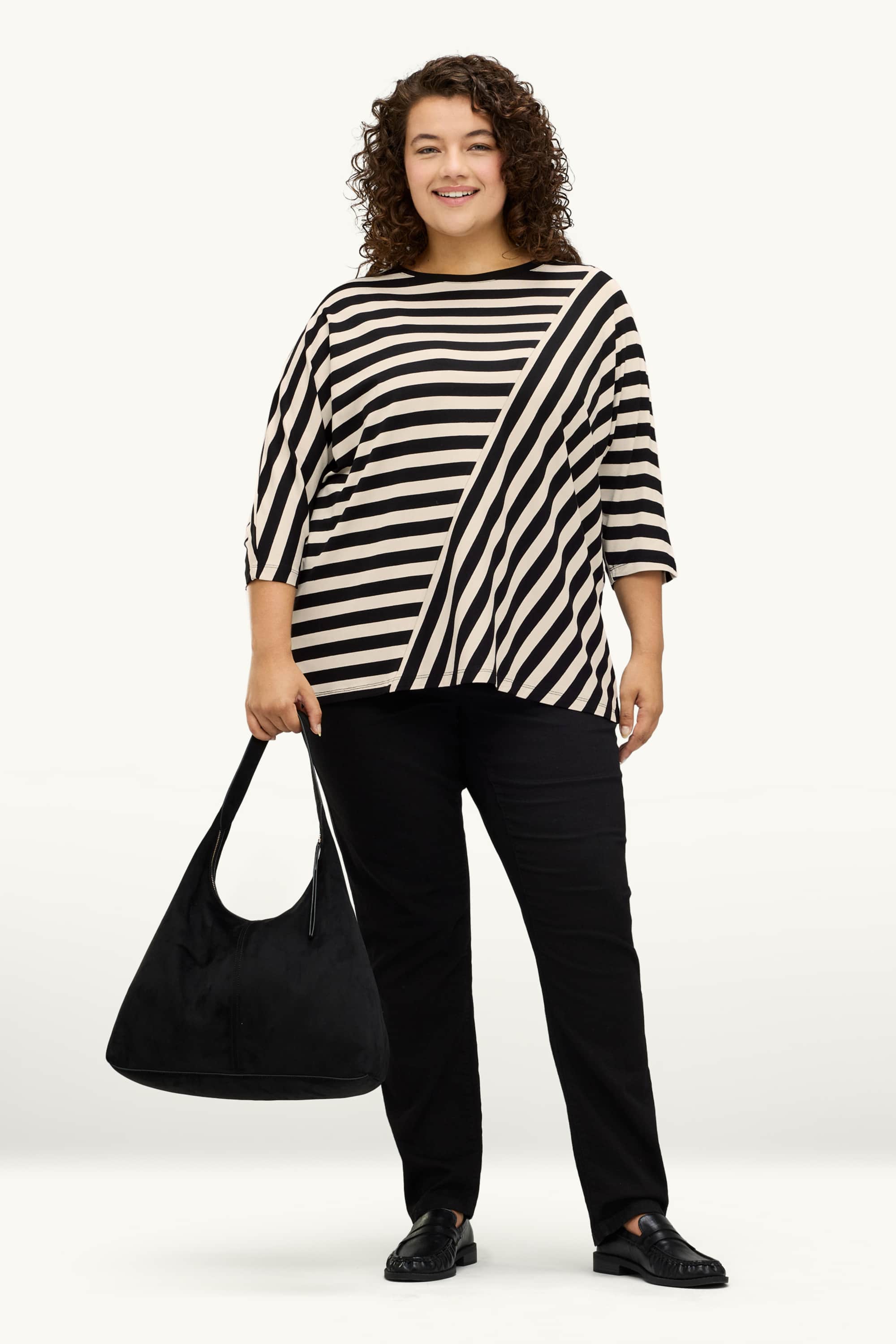 T-shirt - regular fit - striped black / beige