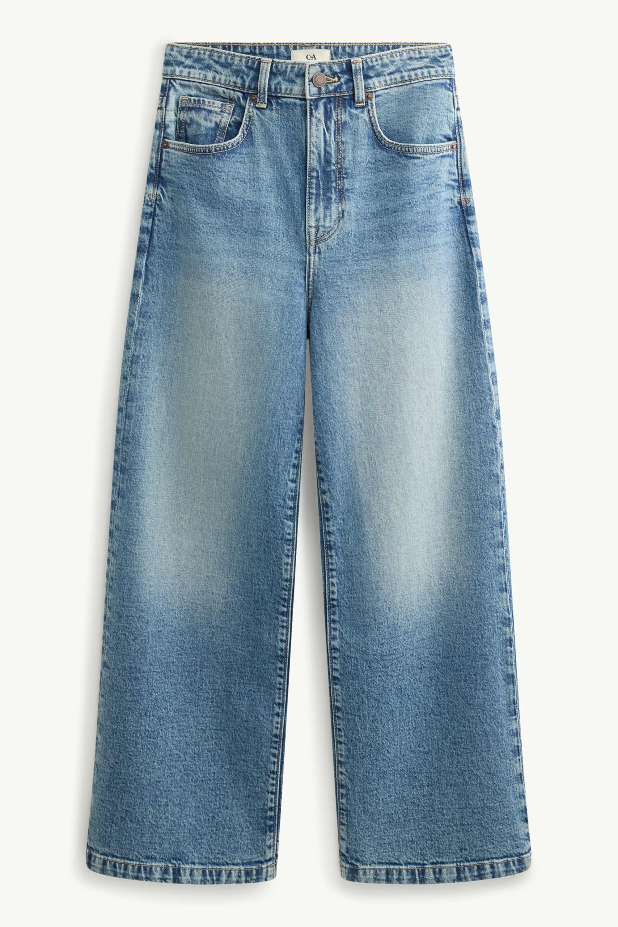 Cropped wide leg jeans - high waist blue denim (1)
