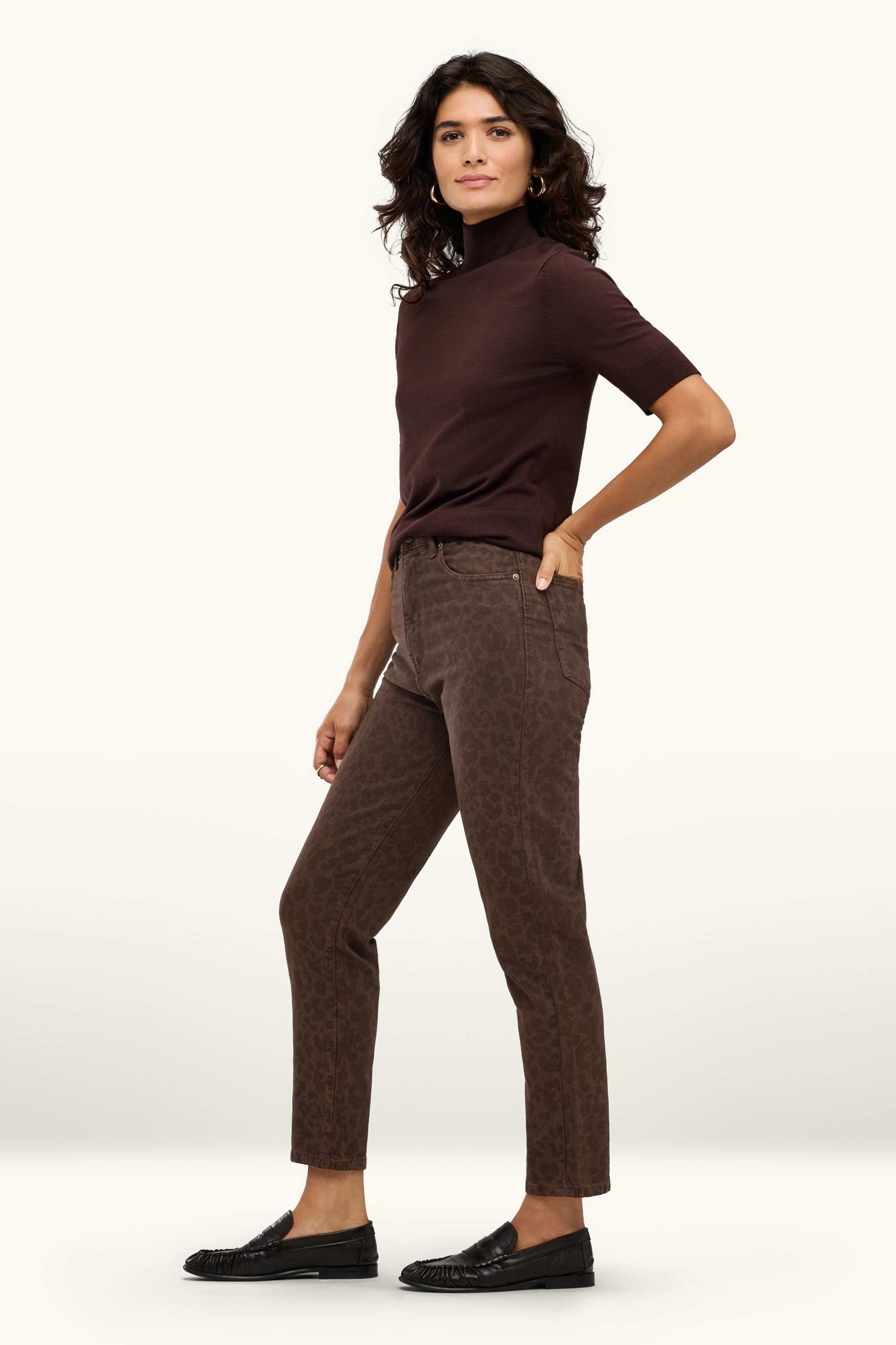 Mom jeans - high waist - LYCRA ® - leopard print dark brown