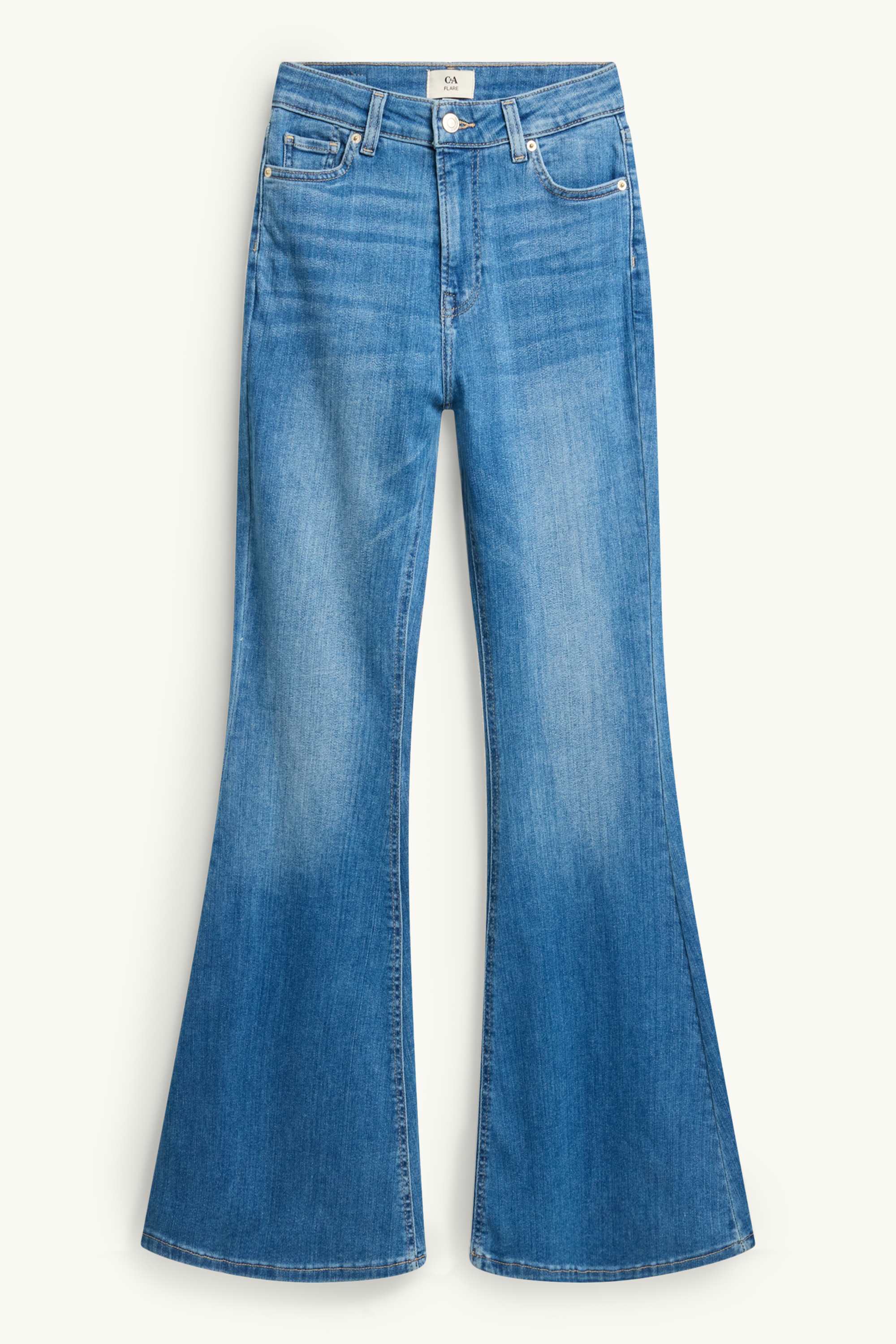 Flared jeans - mid-rise waist blue denim (2)