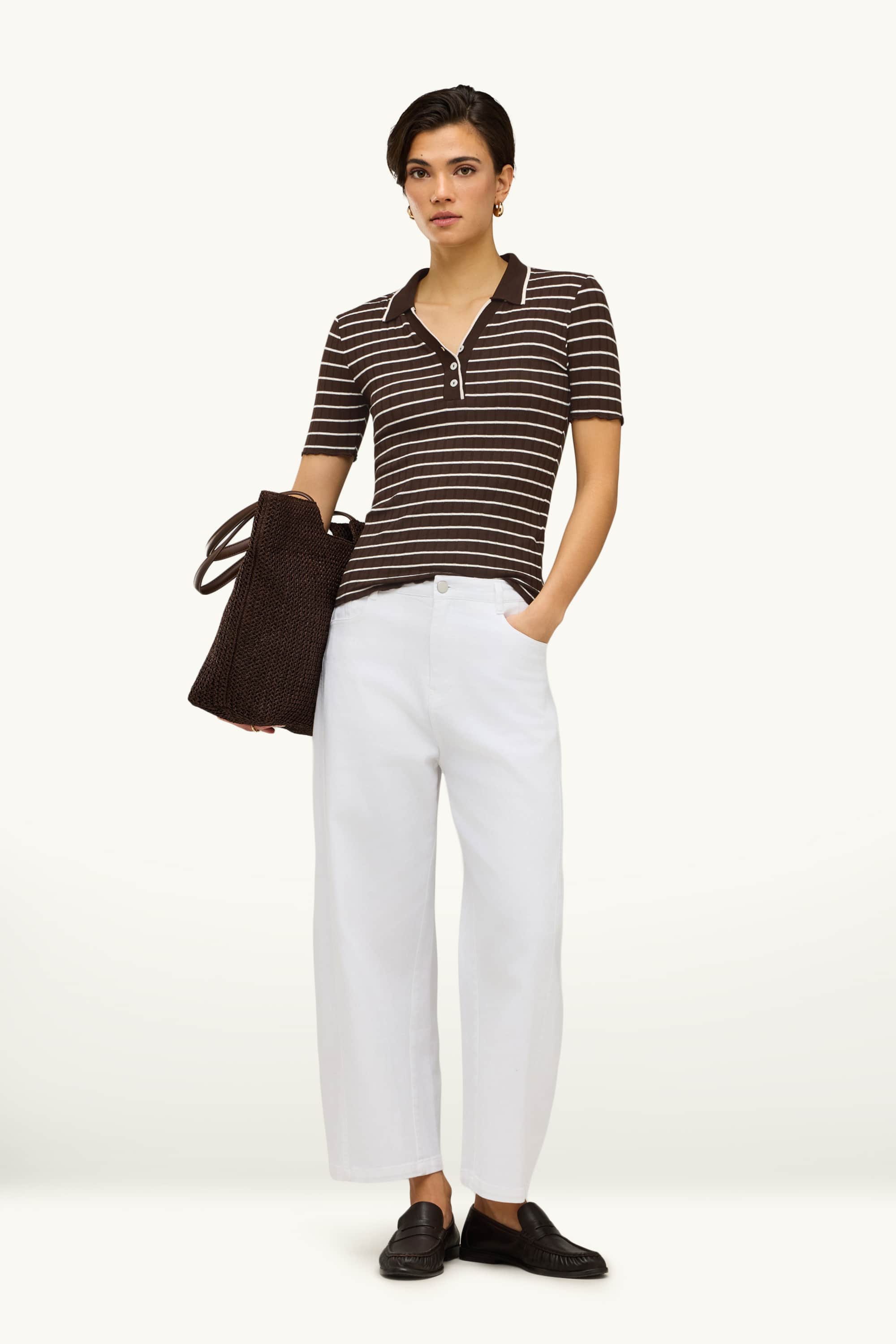 Polo shirt - regular fit - ribbed - striped brown