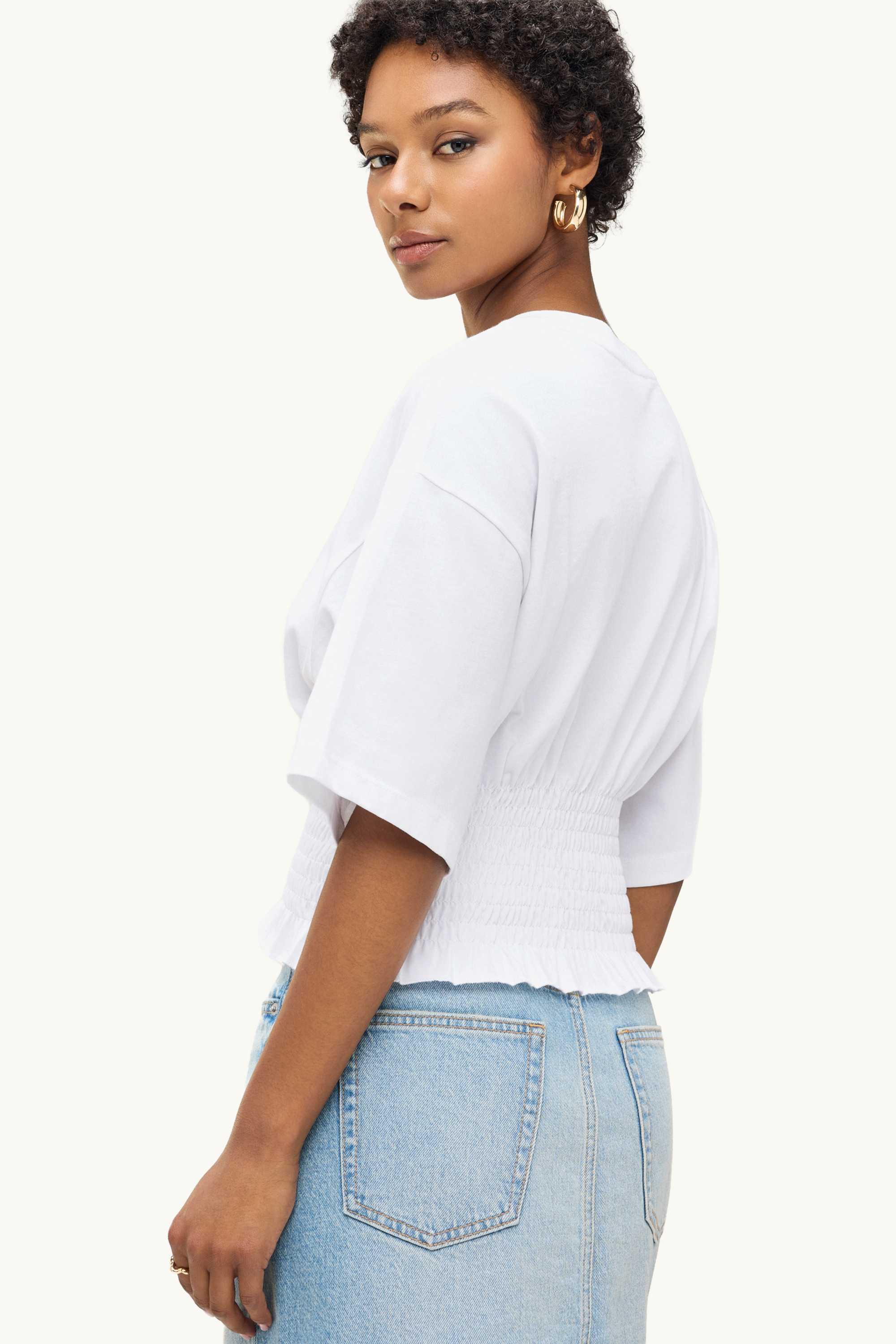 T-shirt - slim fit - smocked white
