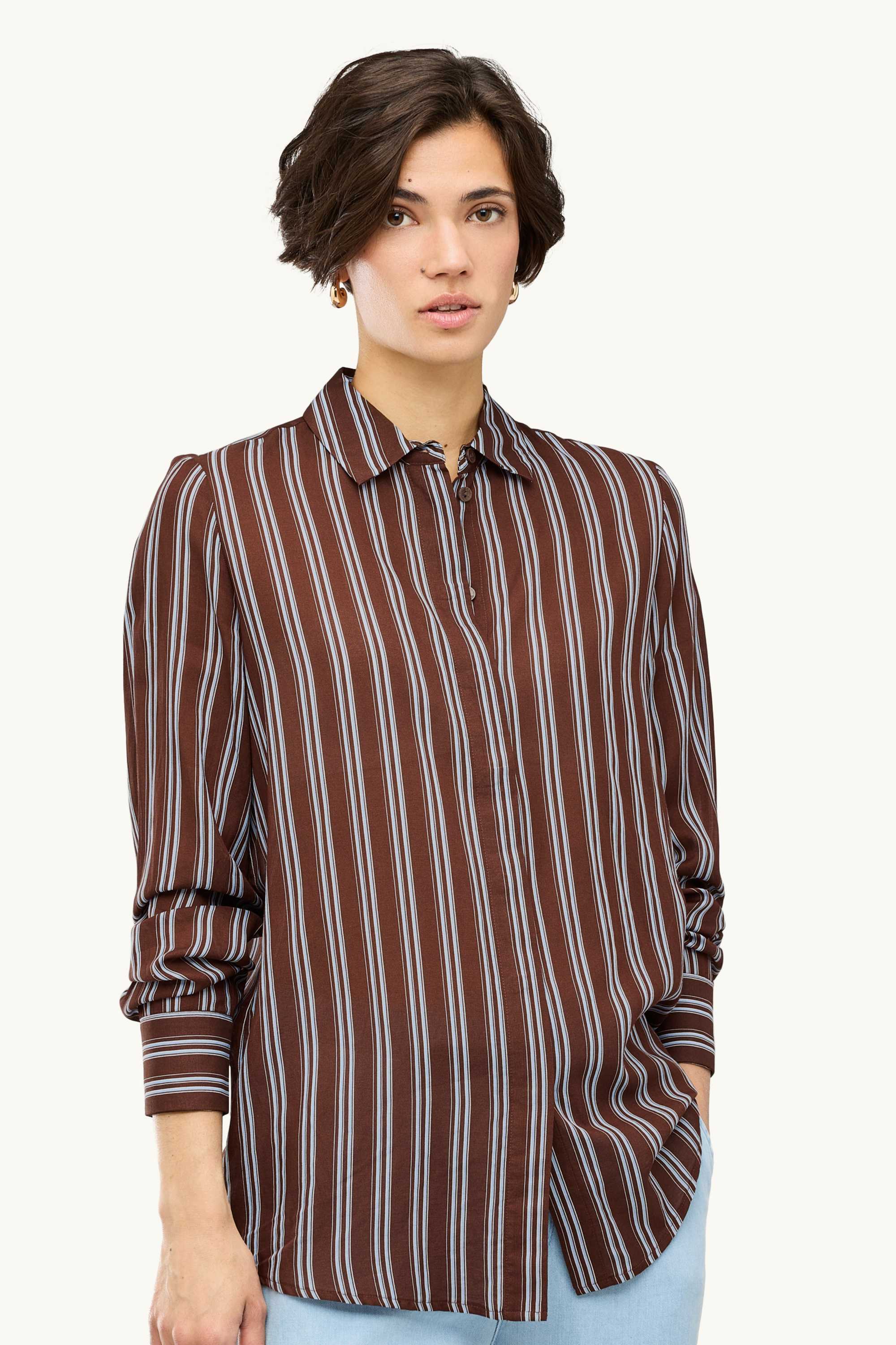 Shirt blouse - striped brown