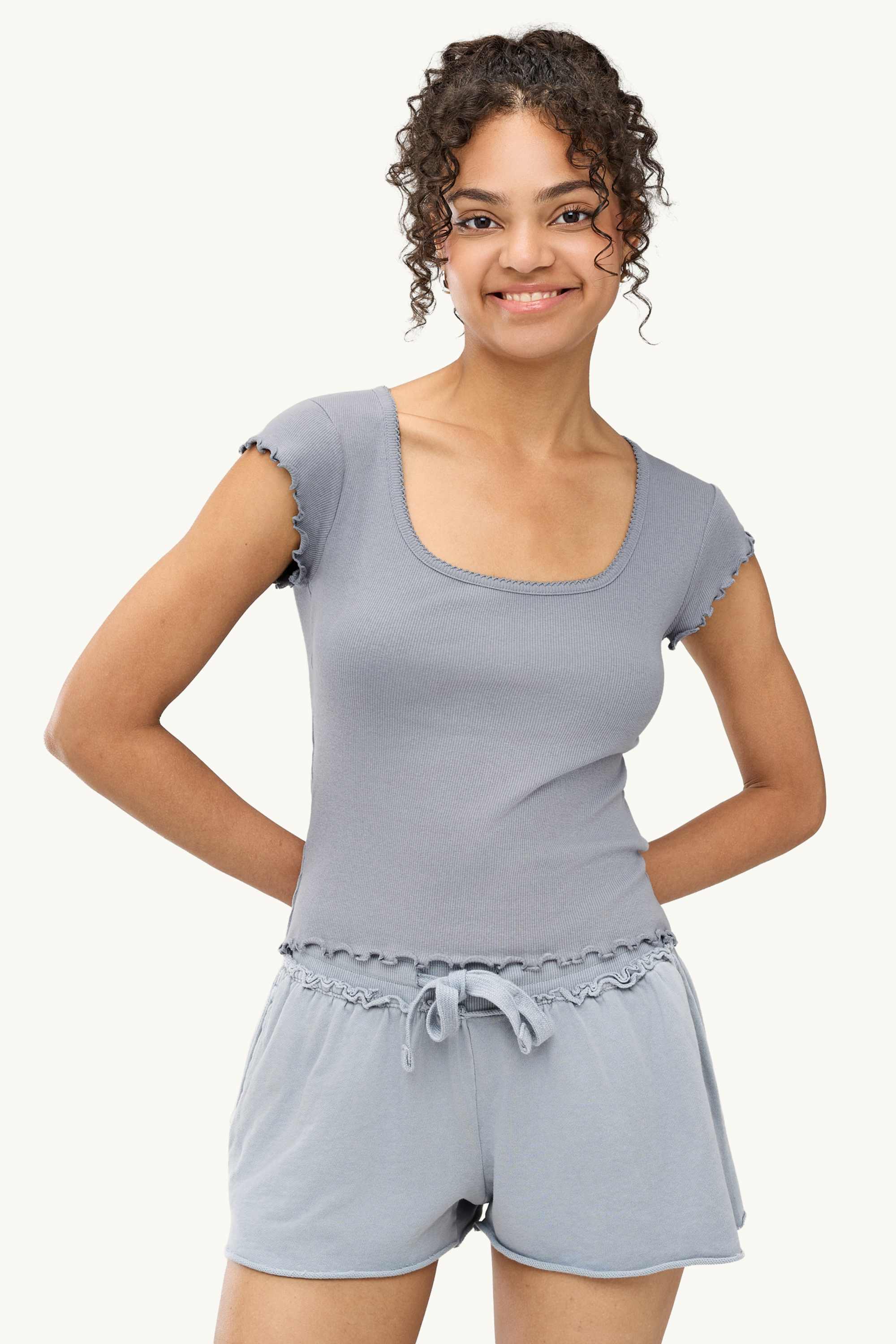 T-shirt - slim fit - ribbed gray