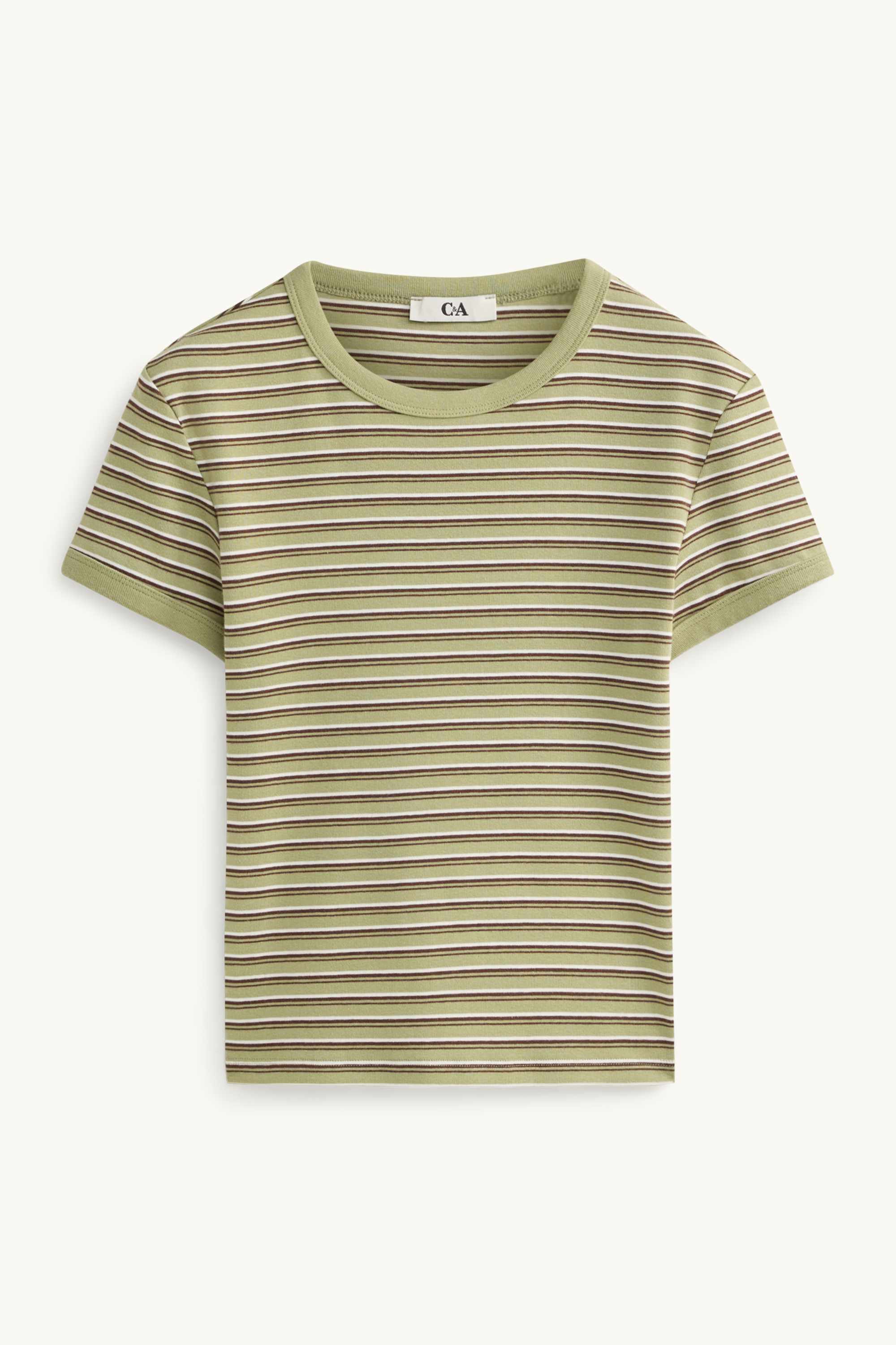 T-shirt - slim fit - striped light green