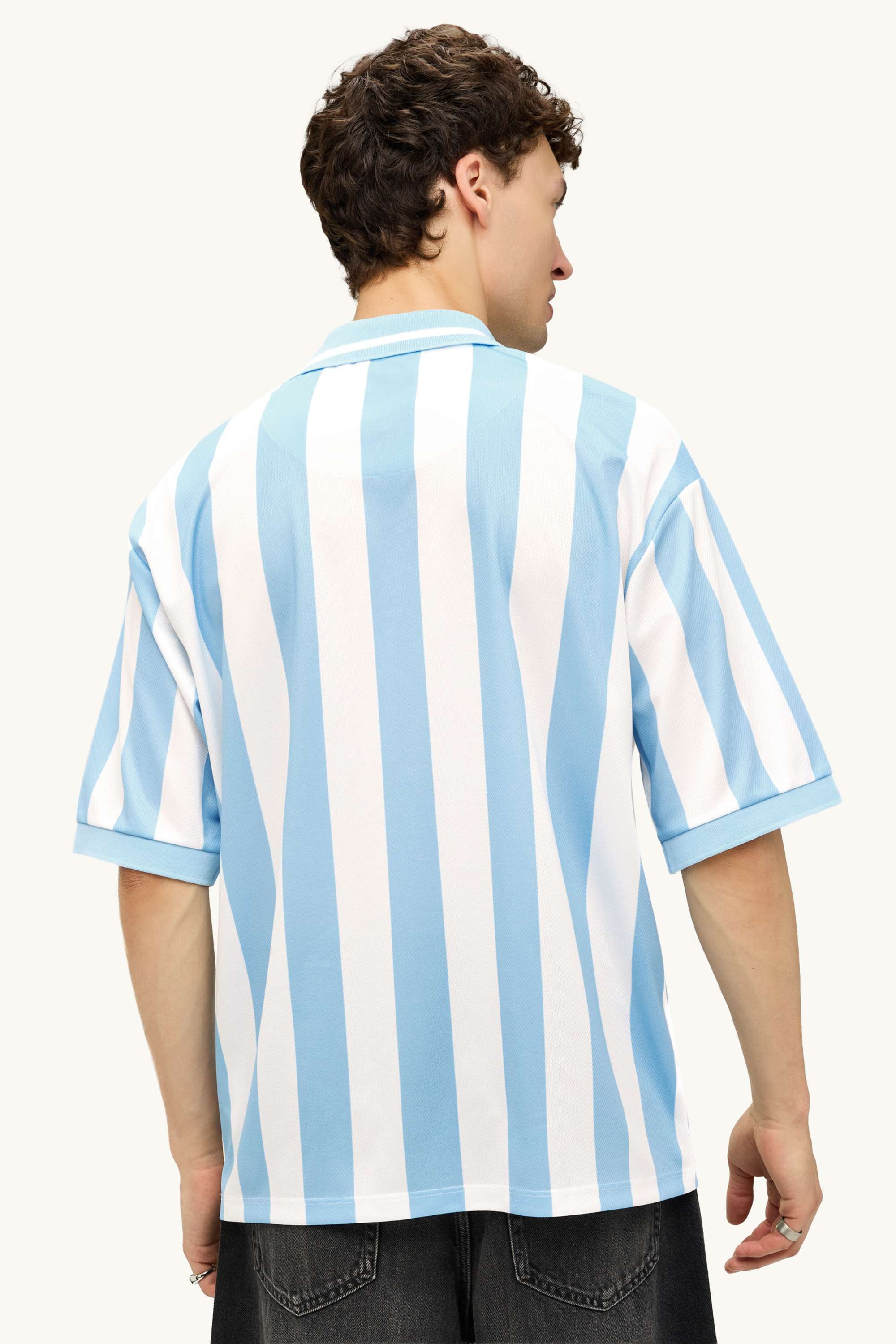 Polo shirt - relaxed fit - striped - Ford Mustang white / blue