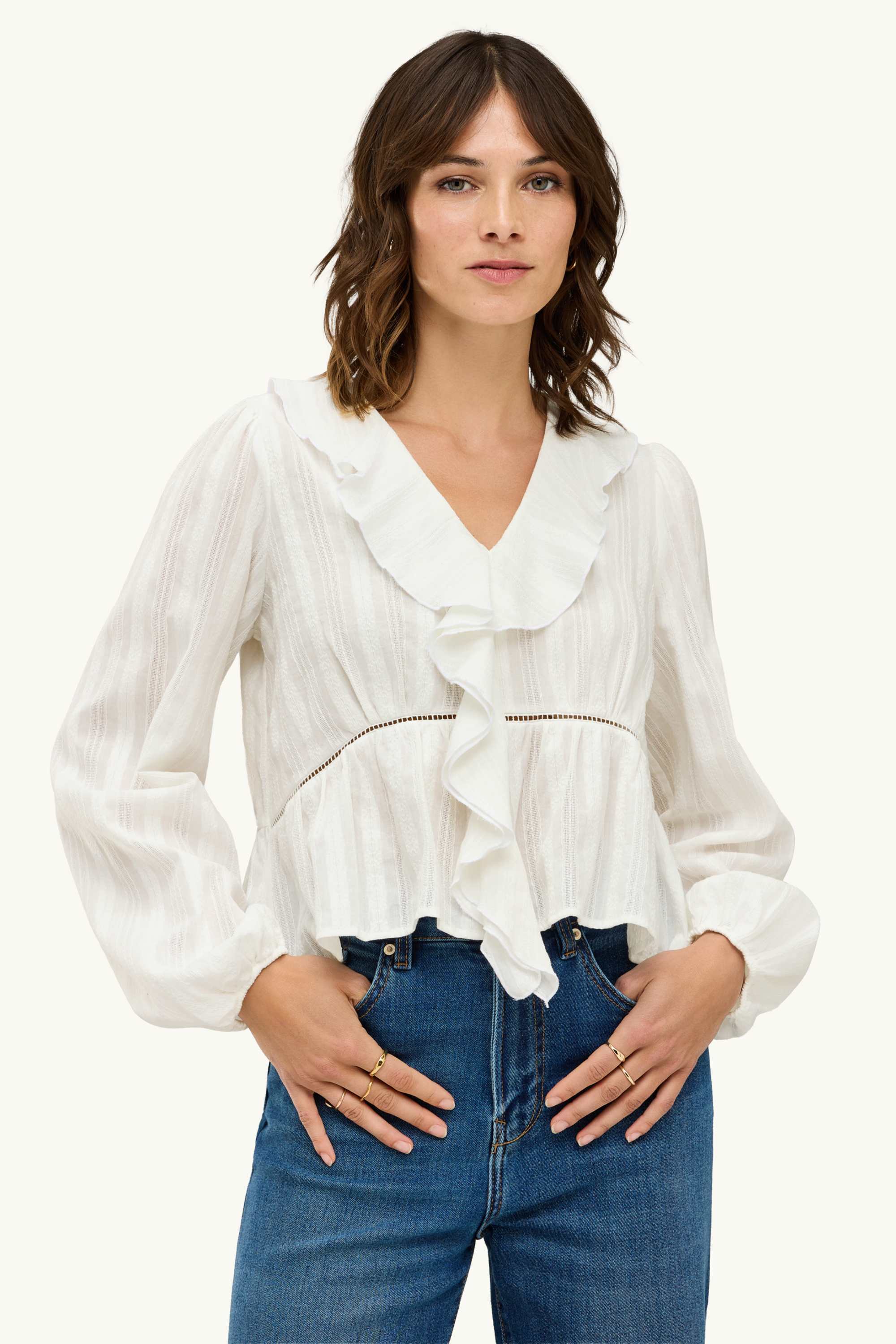 V-neck blouse white