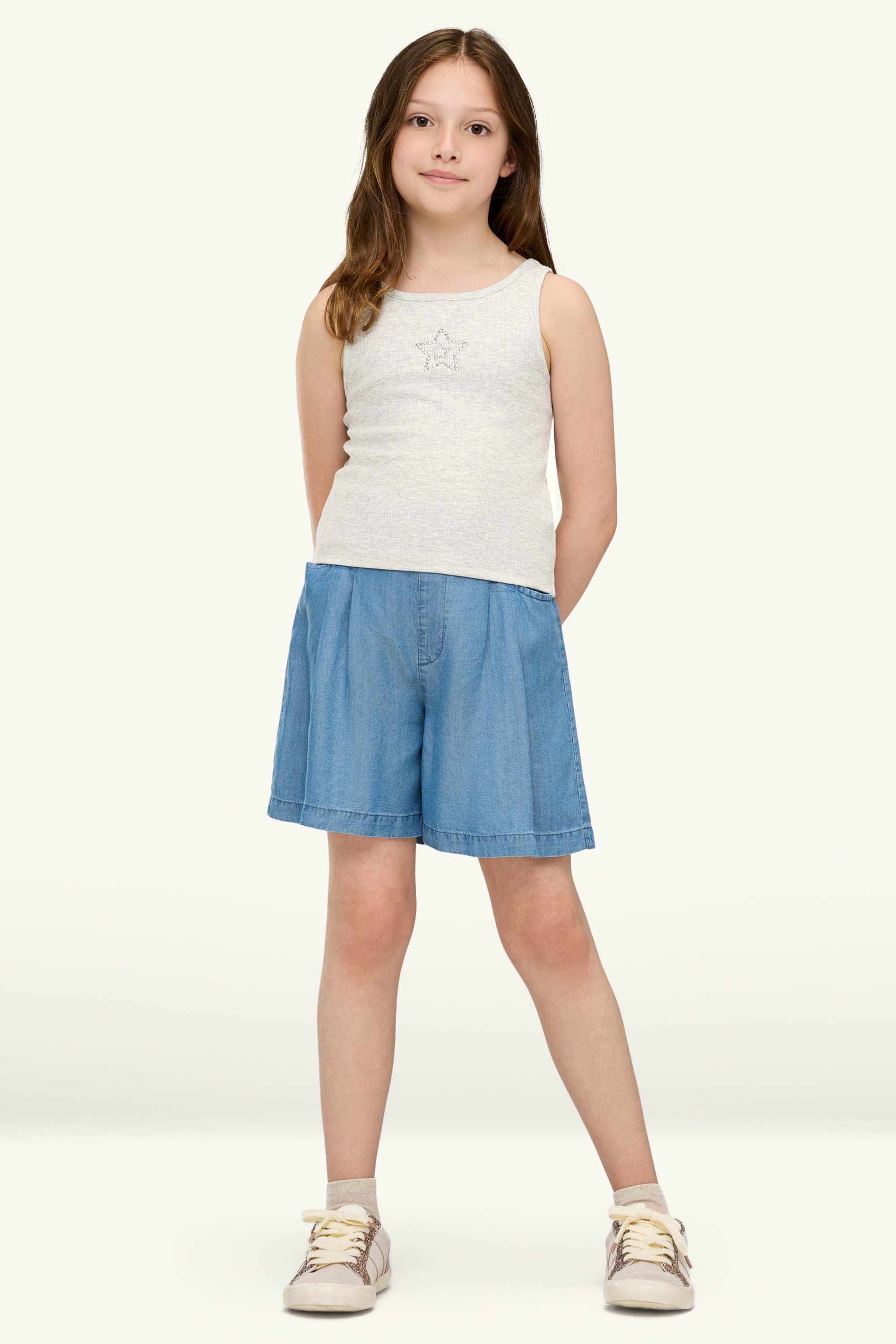 Star - top with rhinestones - ribbed light gray