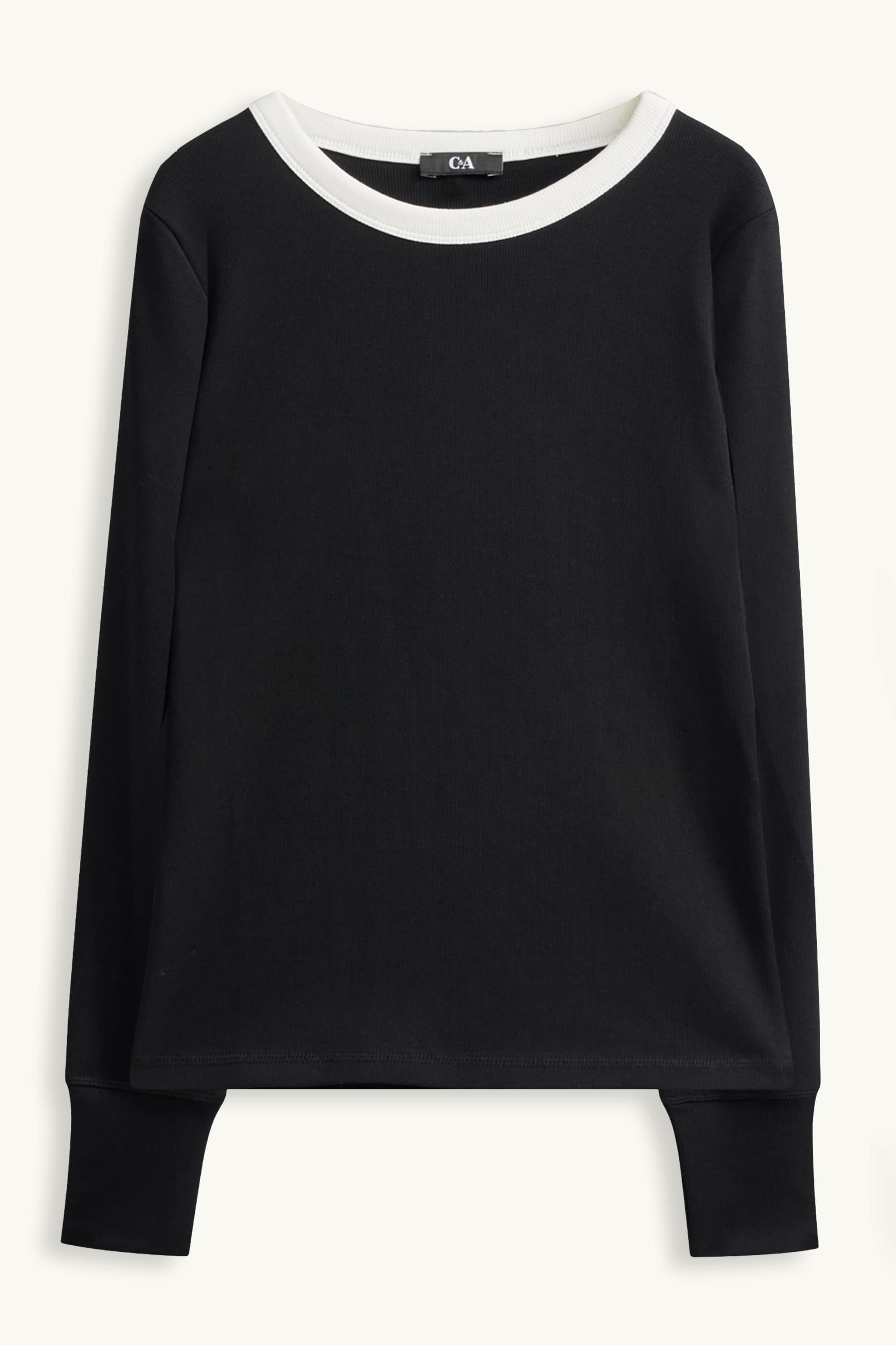 Long sleeve top - slim fit black / white