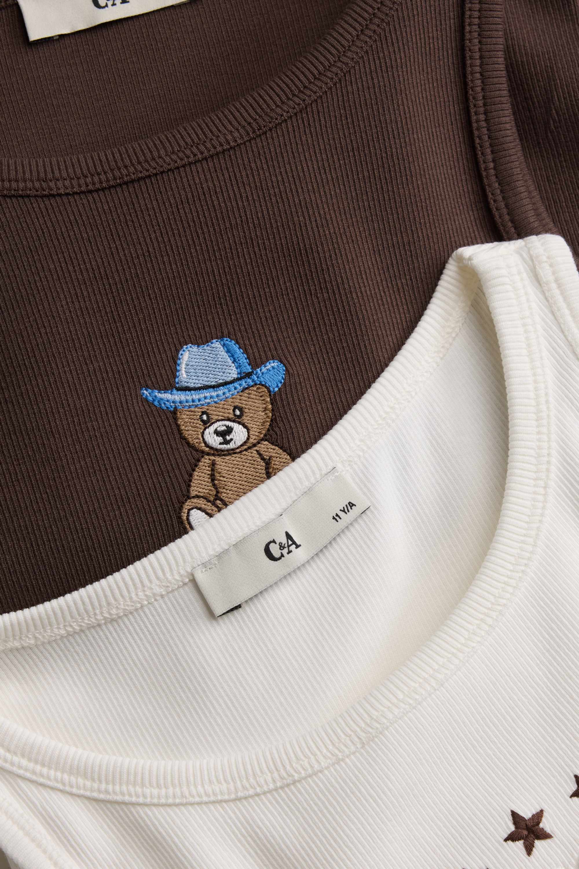 Multipack of 2 - teddy bear and star - top - ribbed brown / cremewhite
