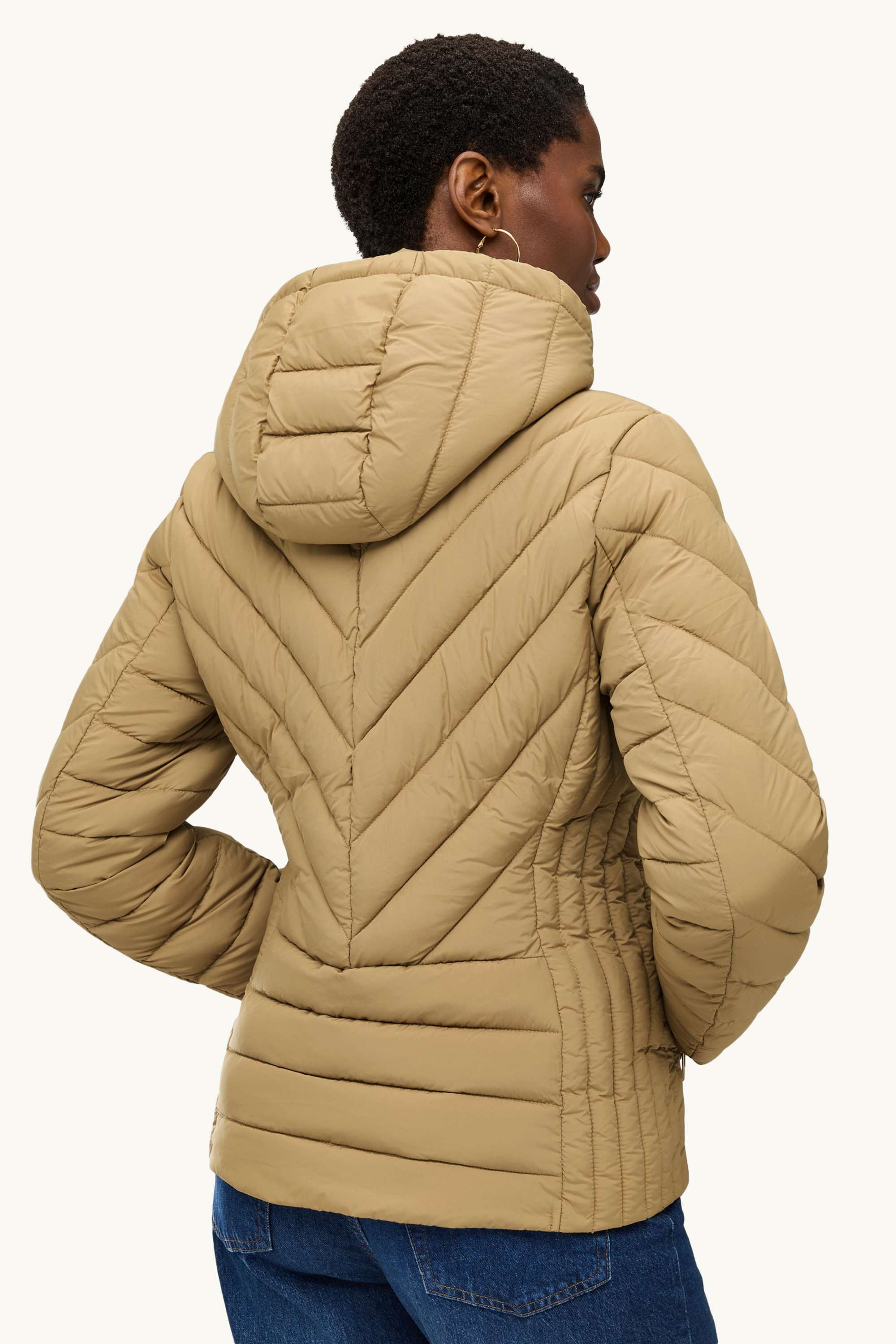 Quilted jacket with hood - lined khaki